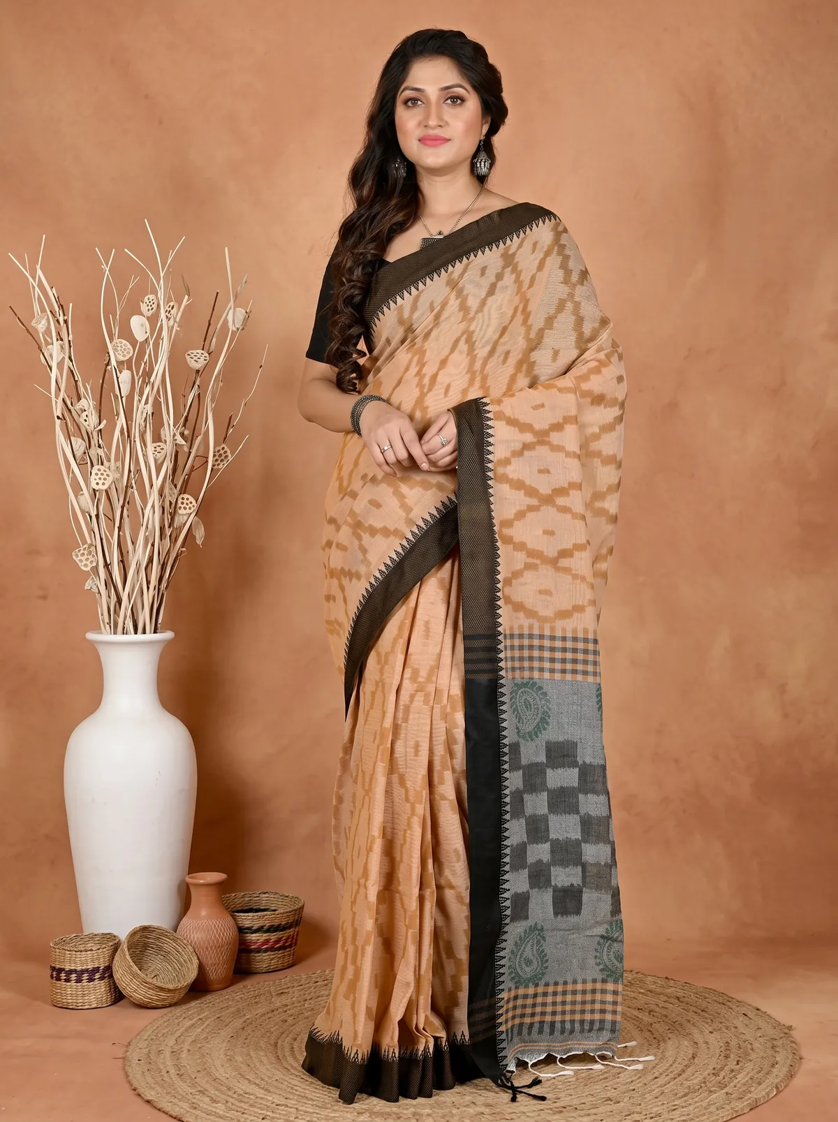 DipDiya Pure Cotton Brown Black Seuma Weaves with a Story Handloom Sarees
