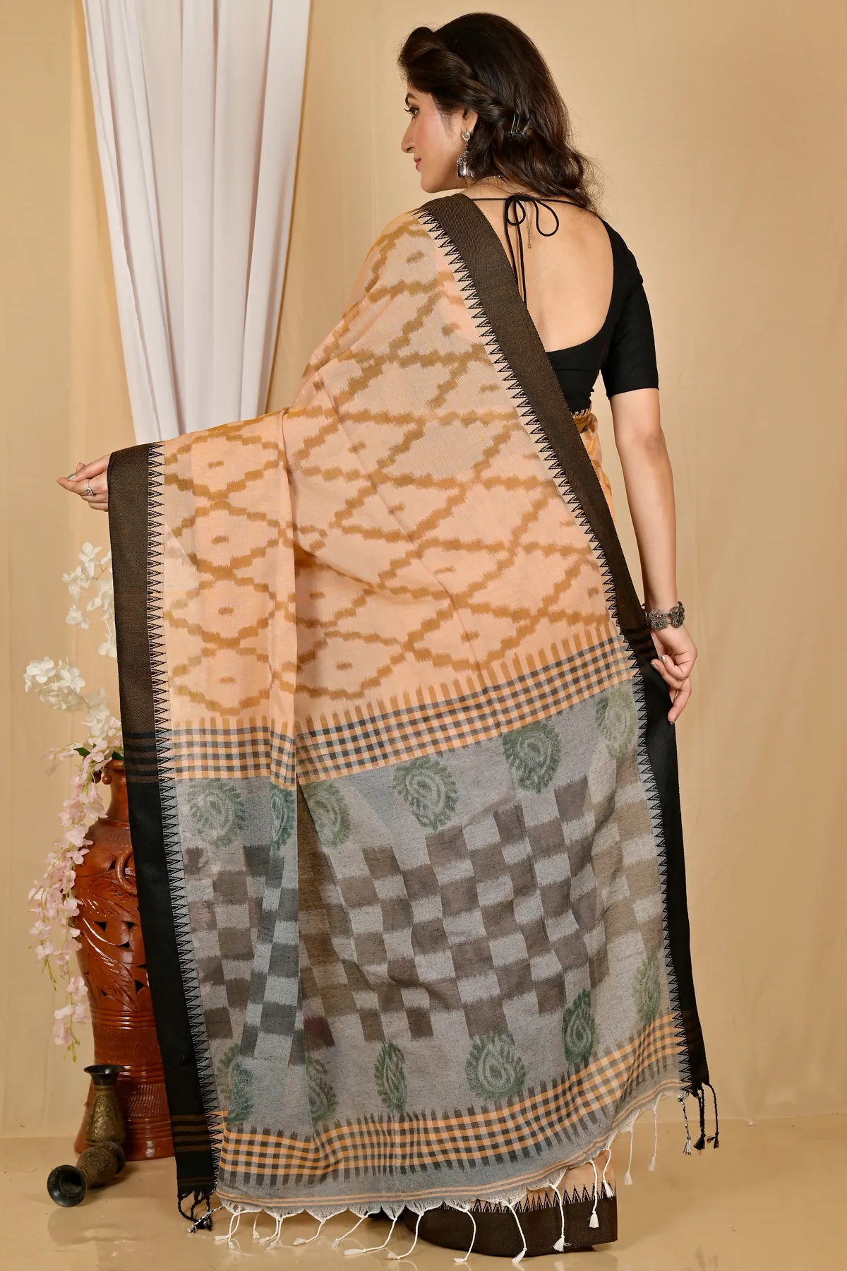 DipDiya Pure Cotton Brown Black Seuma Weaves with a Story Handloom Sarees