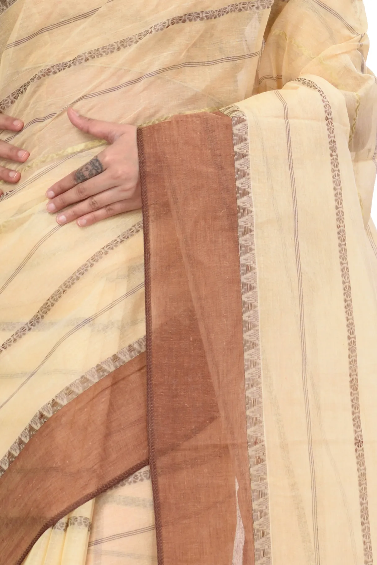 DipDiya Pure Cotton Brown Boysko Bengali Heritage Tant Sarees