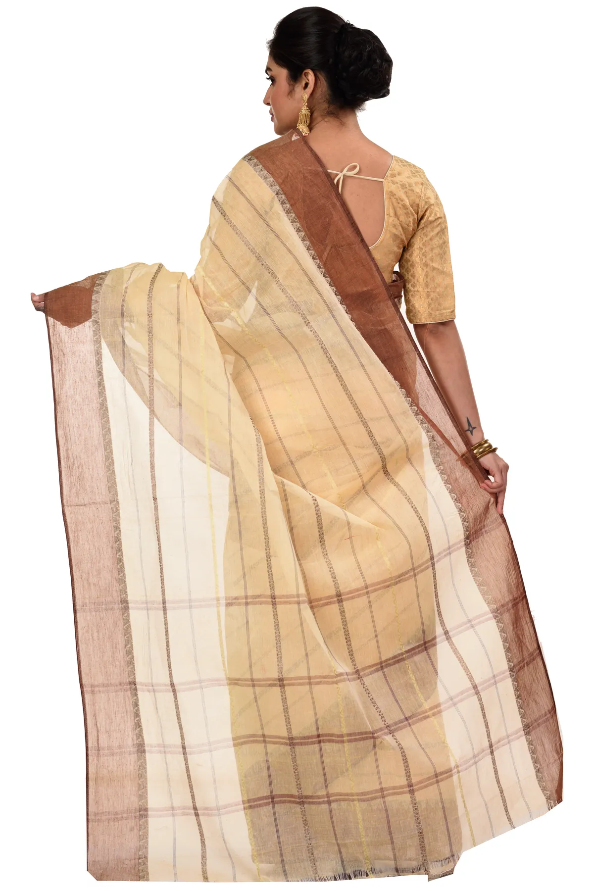 DipDiya Pure Cotton Brown Boysko Bengali Heritage Tant Sarees