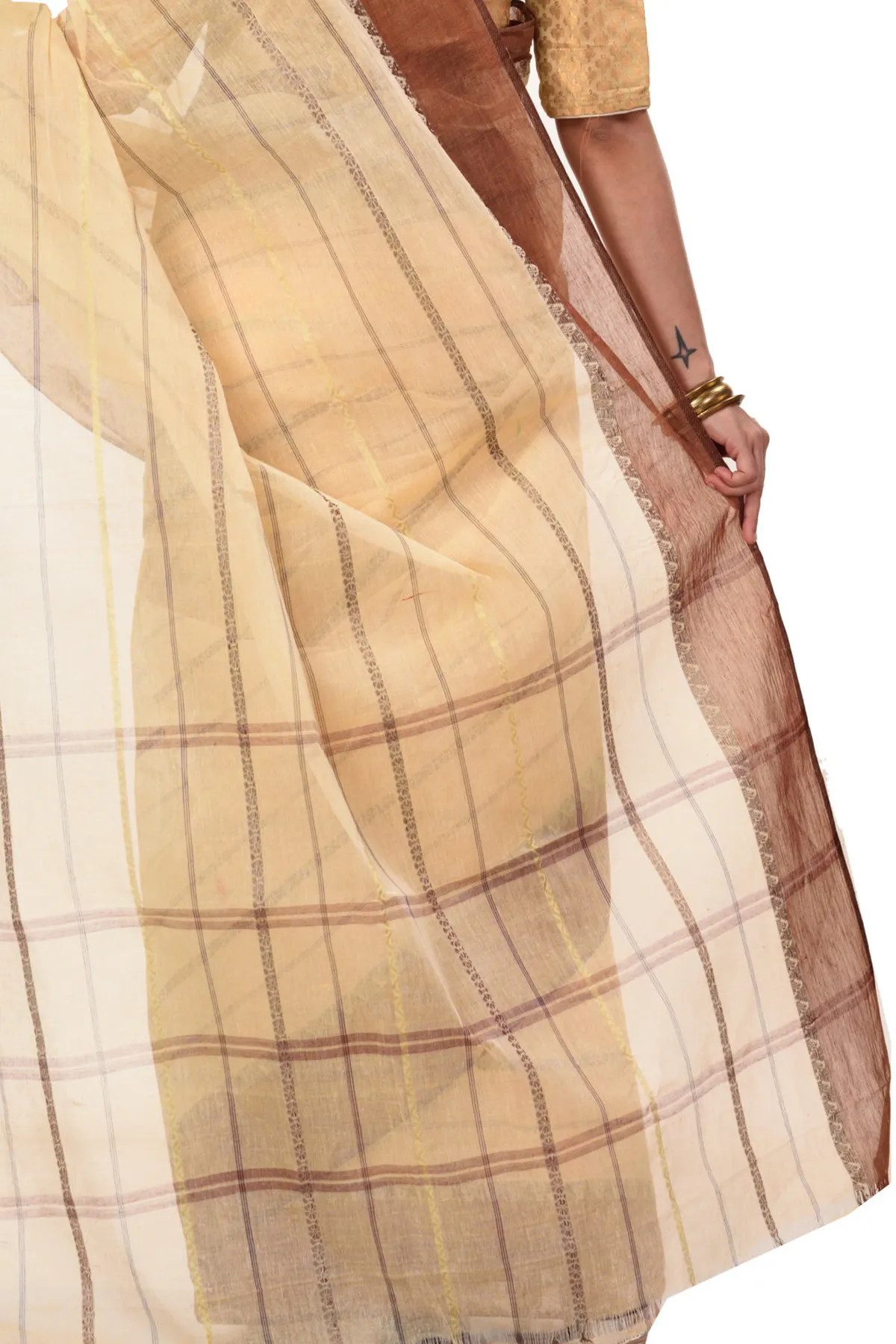 DipDiya Pure Cotton Brown Boysko Bengali Heritage Tant Sarees