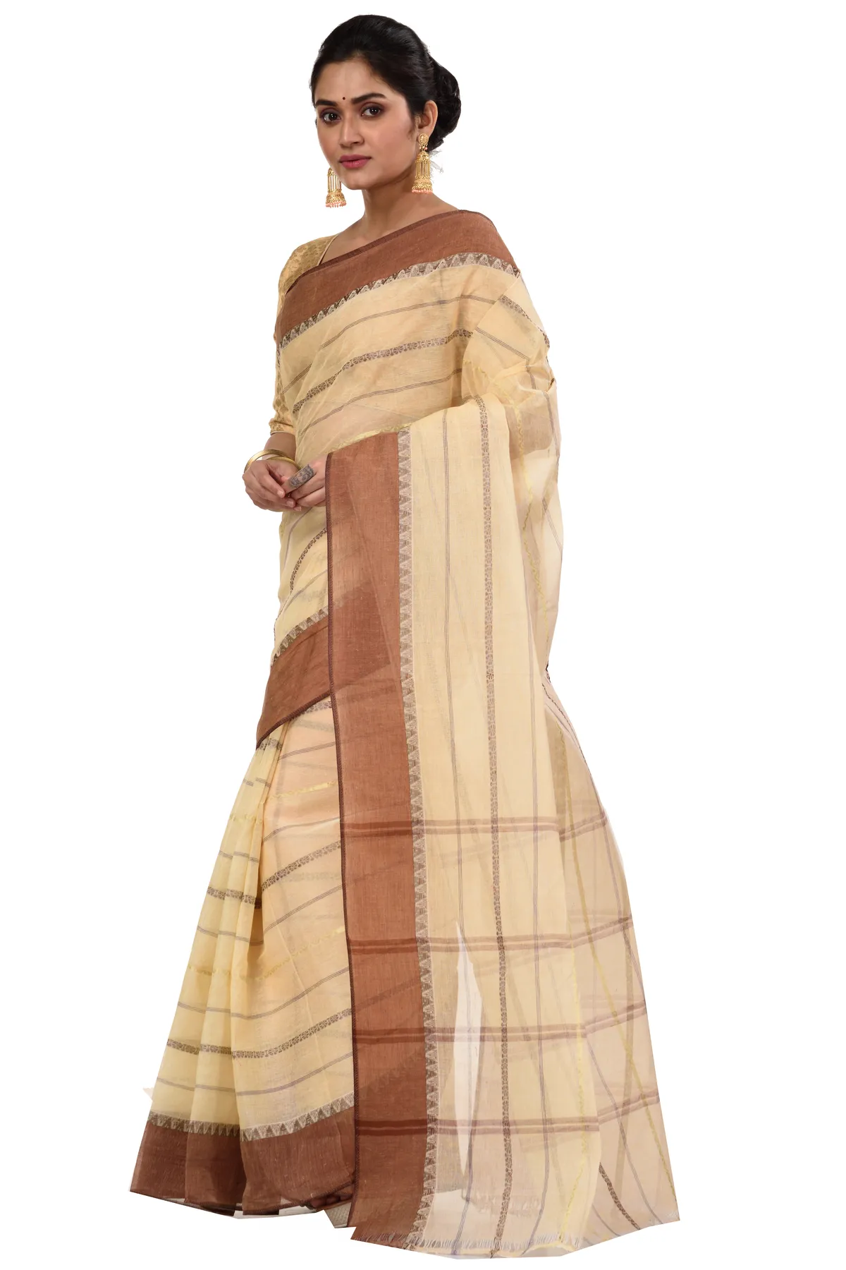 DipDiya Pure Cotton Brown Boysko Bengali Heritage Tant Sarees