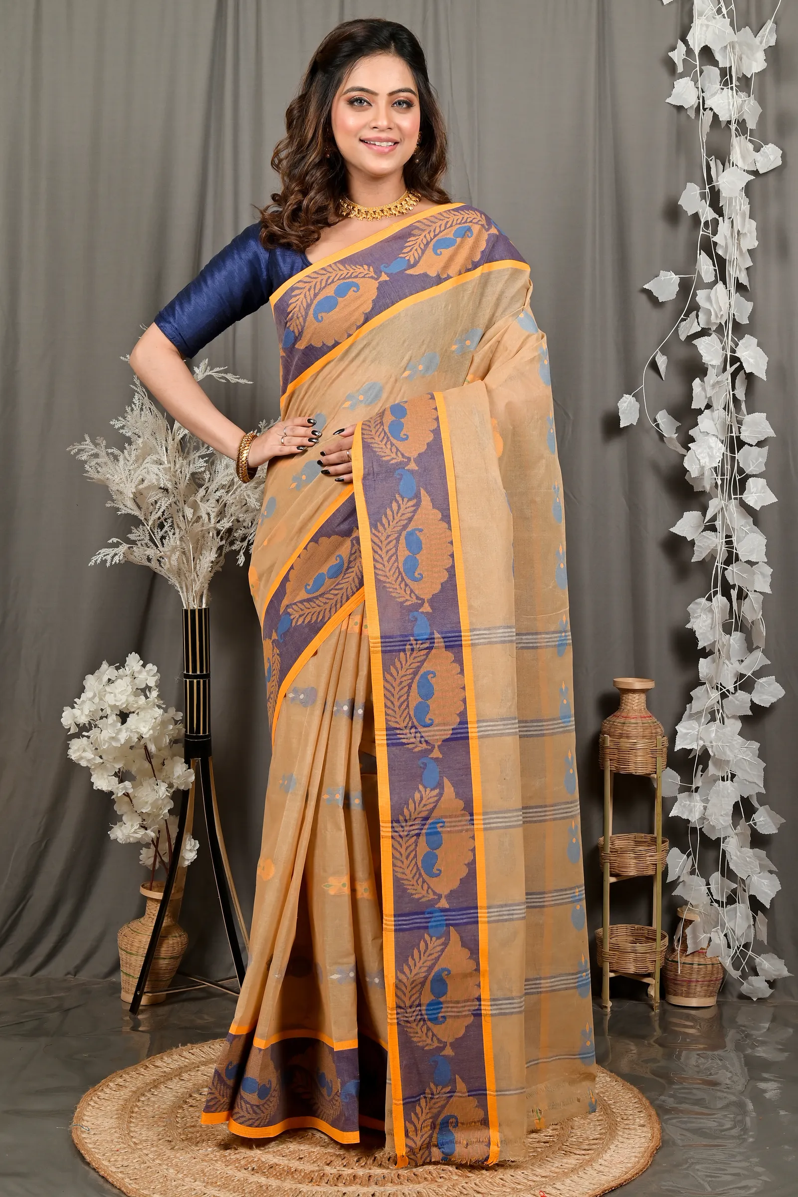 DipDiya Pure Cotton Brown Debui Effortless Tradition Tant Sarees