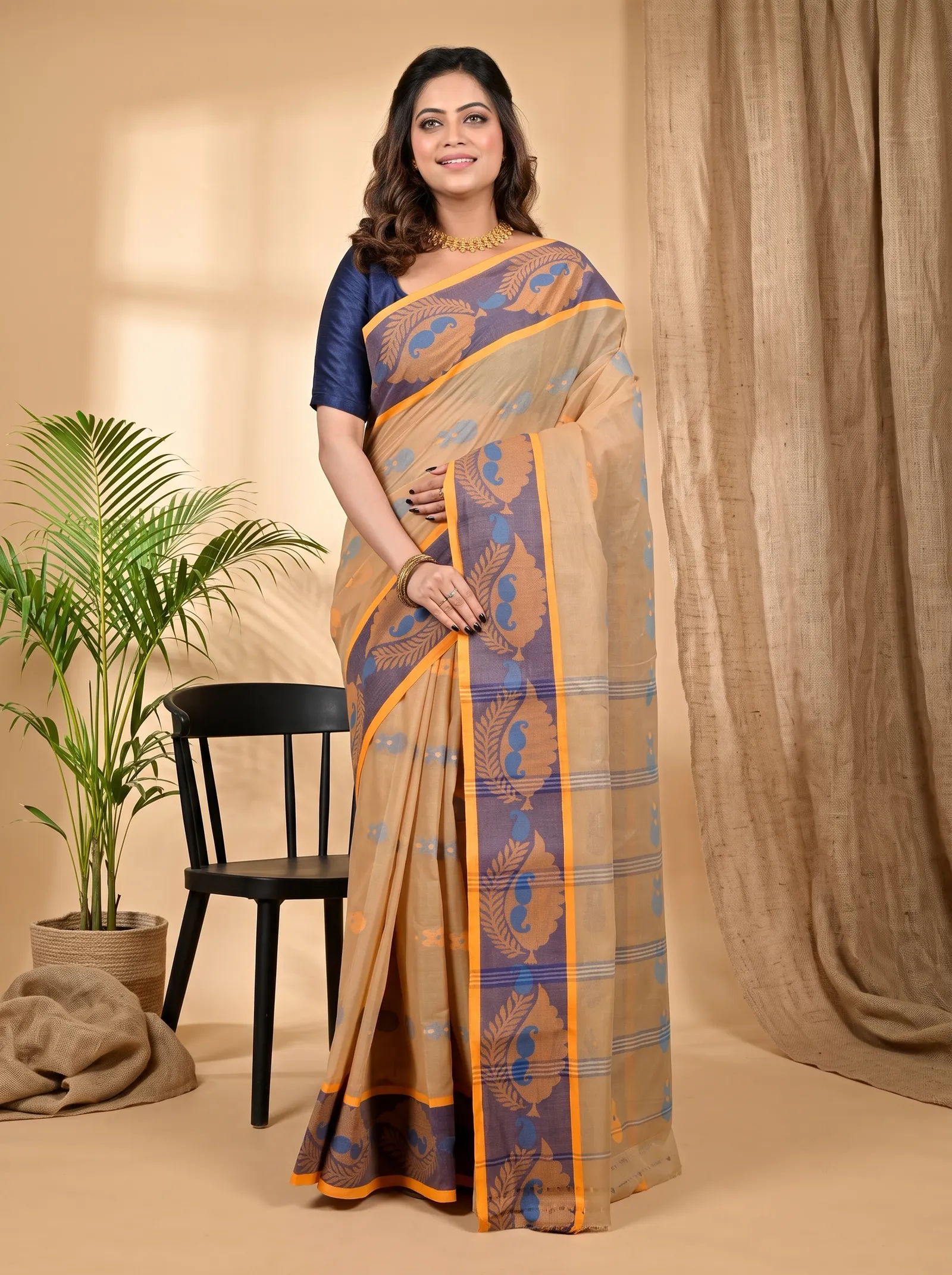 DipDiya Pure Cotton Brown Debui Effortless Tradition Tant Sarees