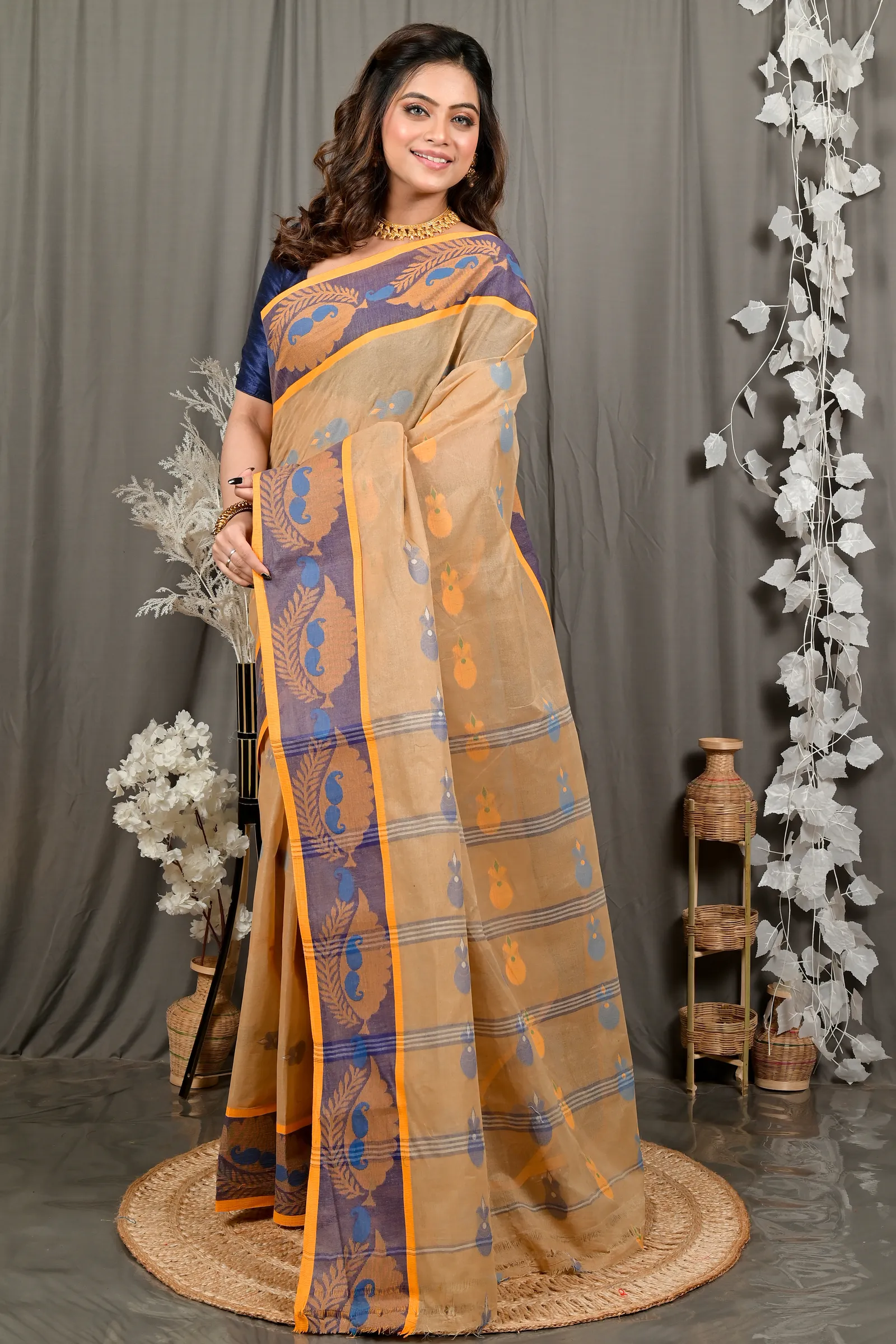 DipDiya Pure Cotton Brown Debui Effortless Tradition Tant Sarees