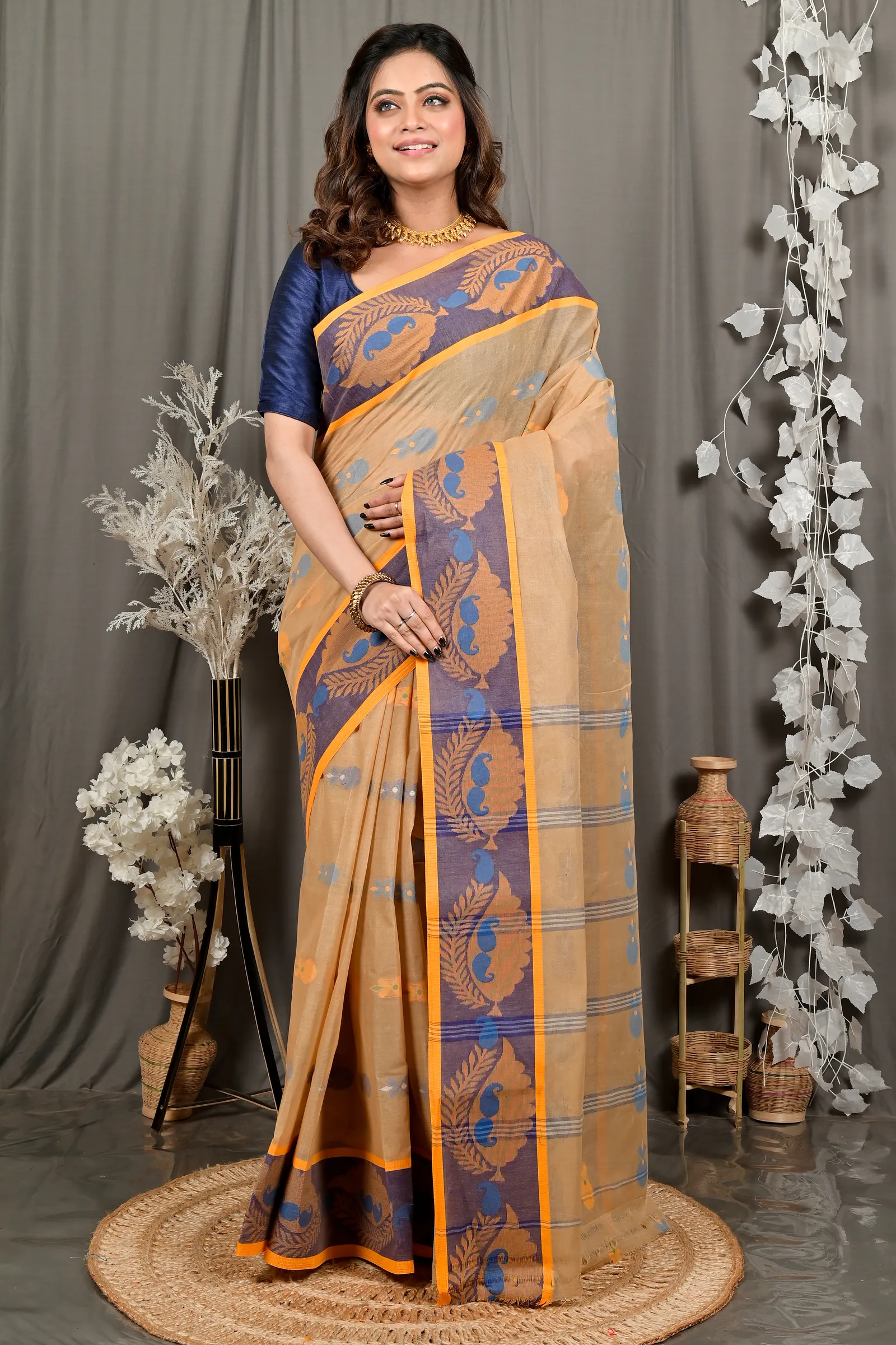 DipDiya Pure Cotton Brown Debui Effortless Tradition Tant Sarees
