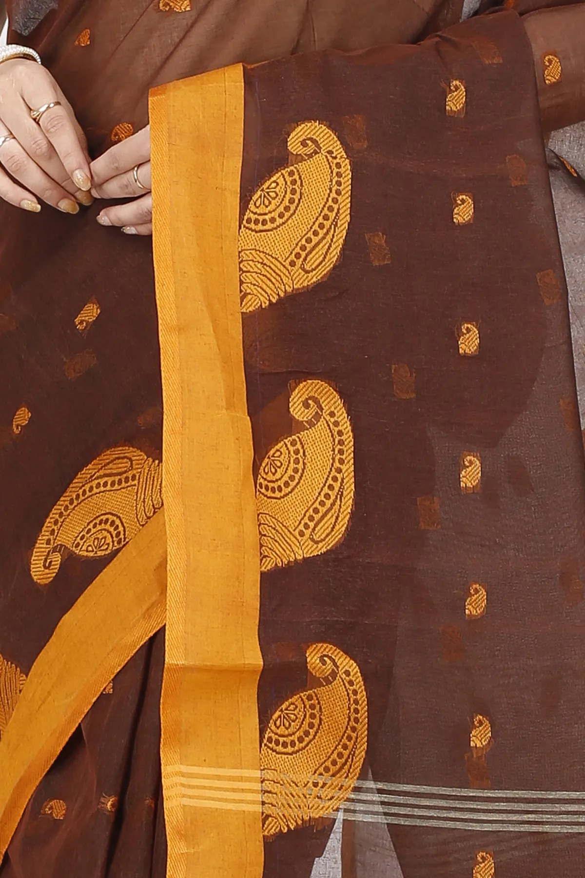 DipDiya Pure Cotton Brown Epto Shonko Grace of Bengal Tant Sarees