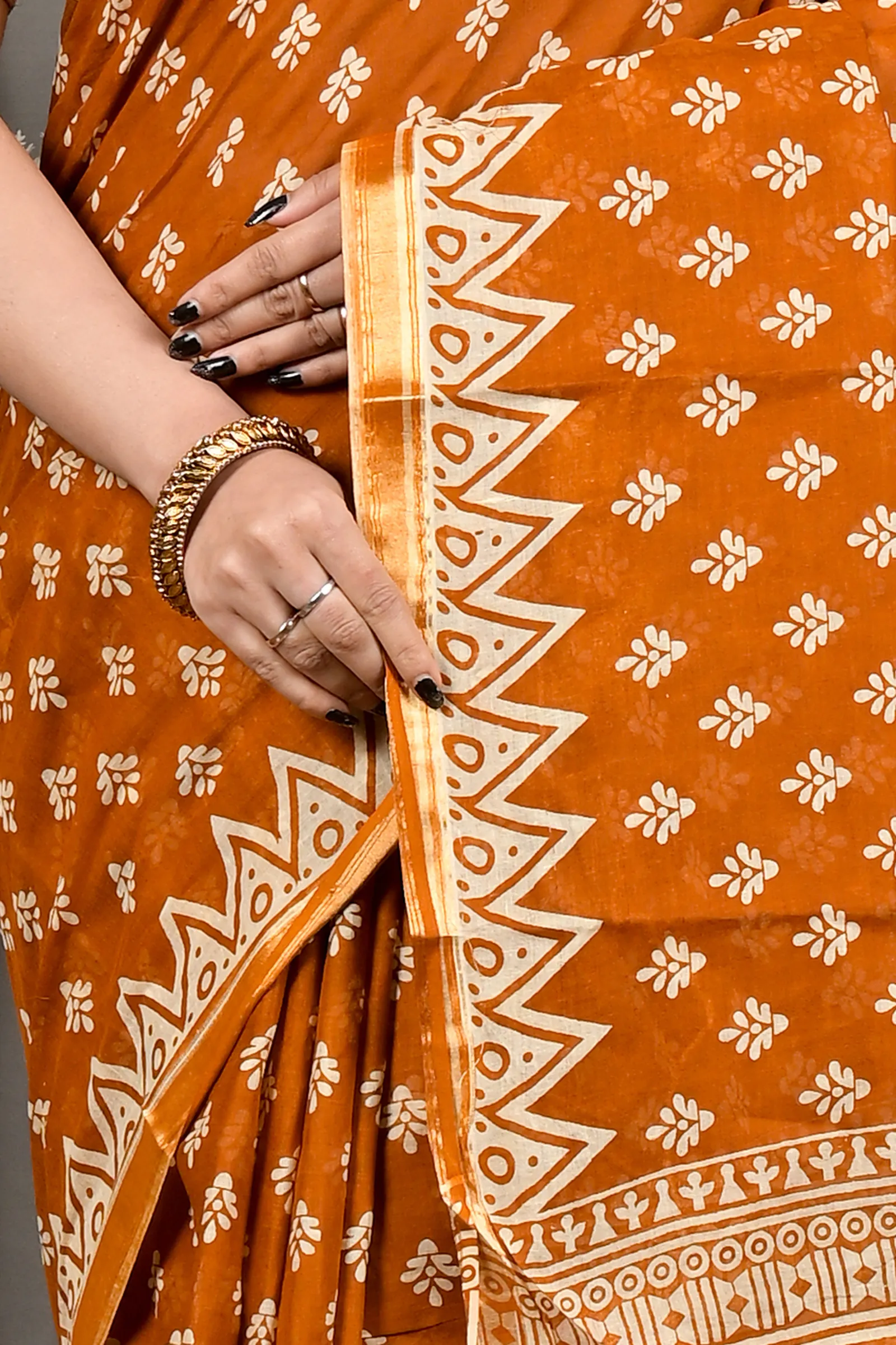 DipDiya Pure Cotton Brown Febasi Bengal’s Legacy Batik Print Sarees