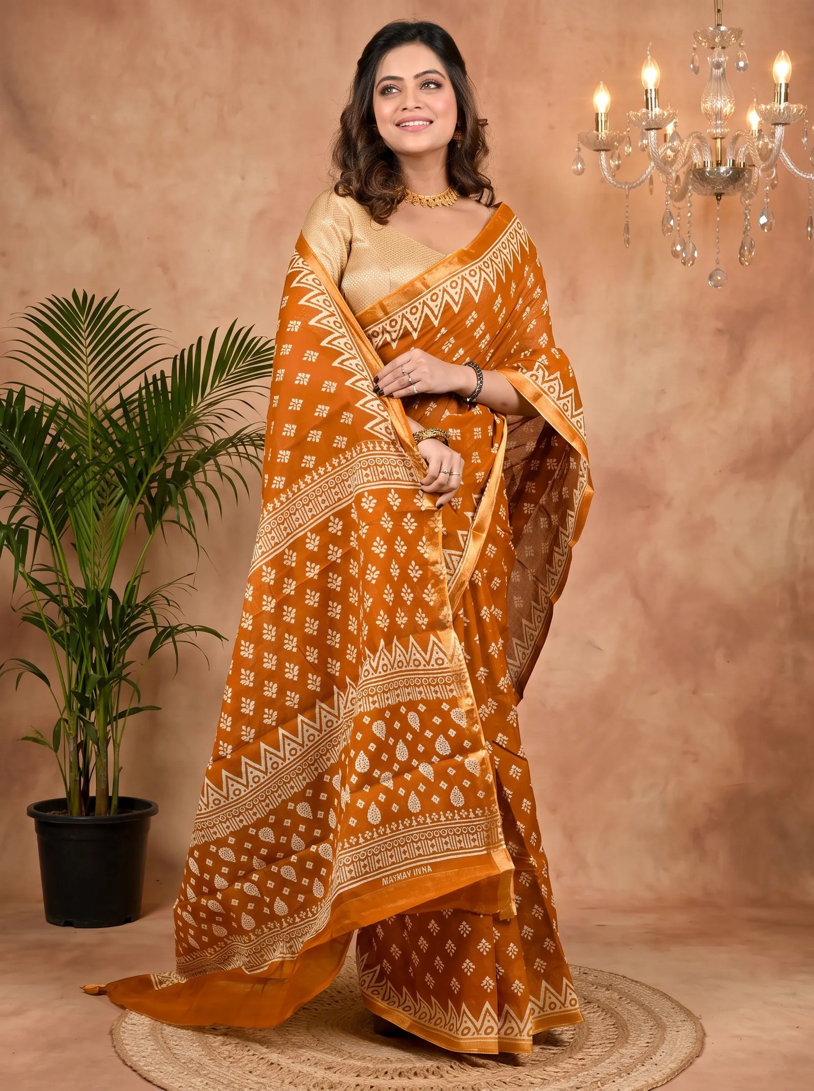 DipDiya Pure Cotton Brown Febasi Bengal’s Legacy Batik Print Sarees
