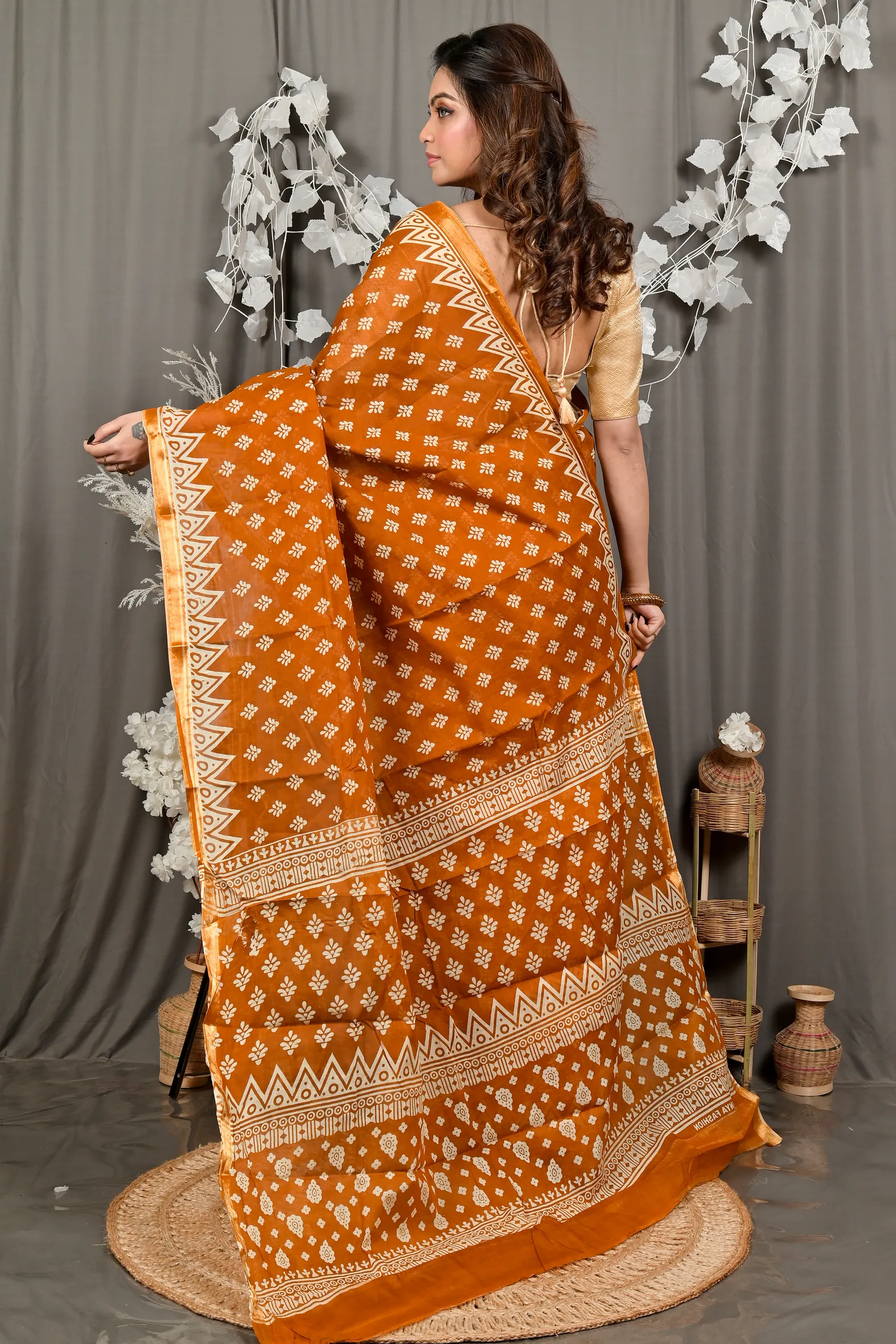 DipDiya Pure Cotton Brown Febasi Bengal’s Legacy Batik Print Sarees