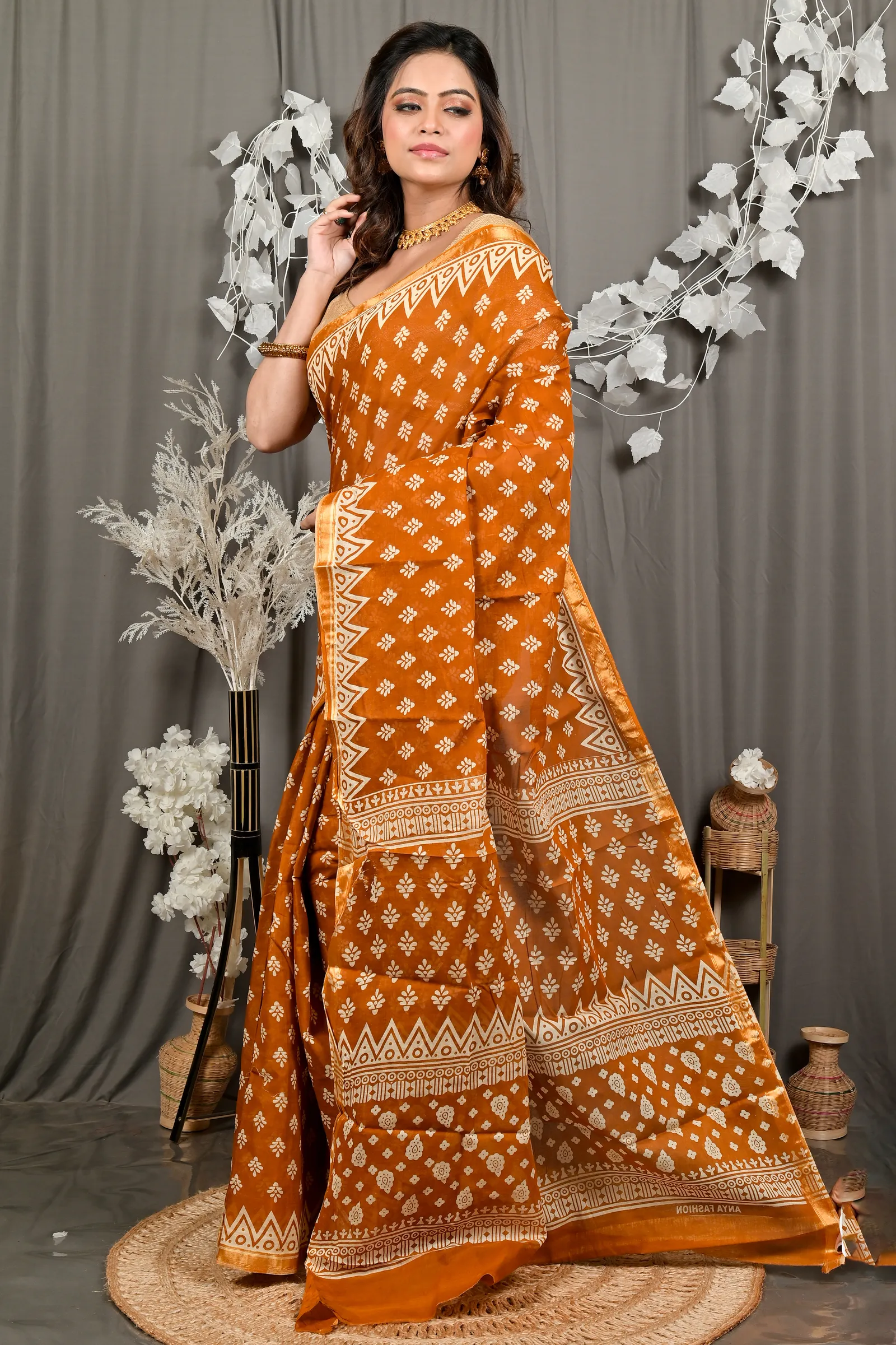 DipDiya Pure Cotton Brown Febasi Bengal’s Legacy Batik Print Sarees