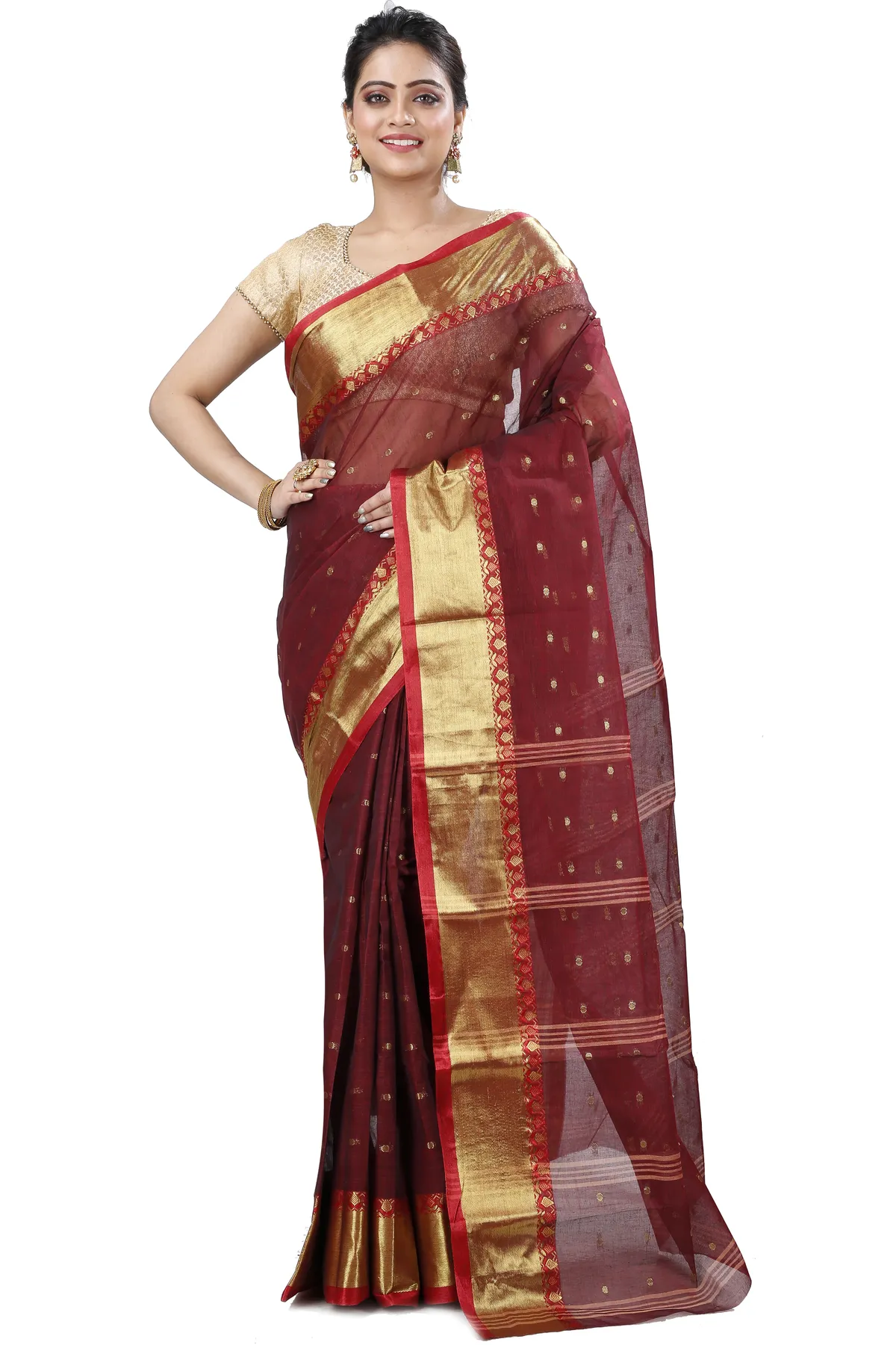 DipDiya Pure Cotton Brown JoriPar Loom to Love Tant Sarees