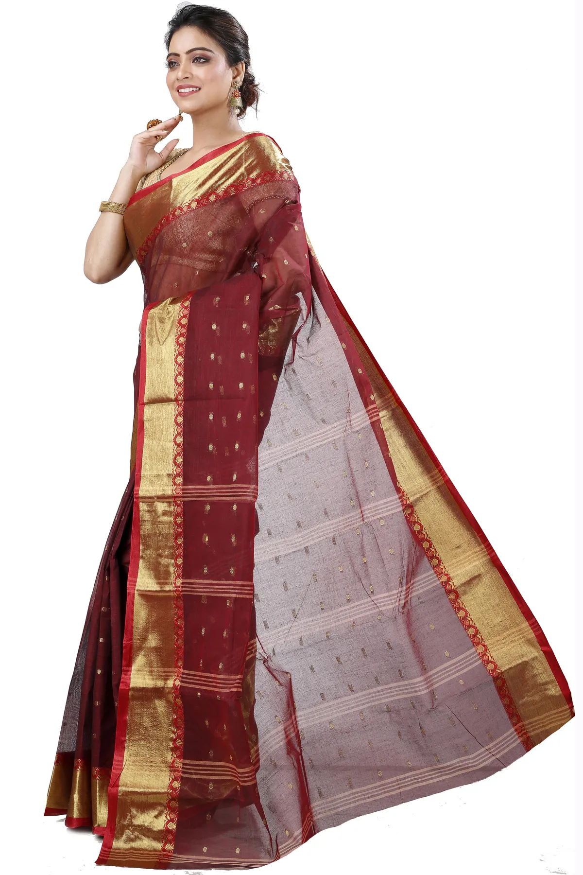 DipDiya Pure Cotton Brown JoriPar Loom to Love Tant Sarees