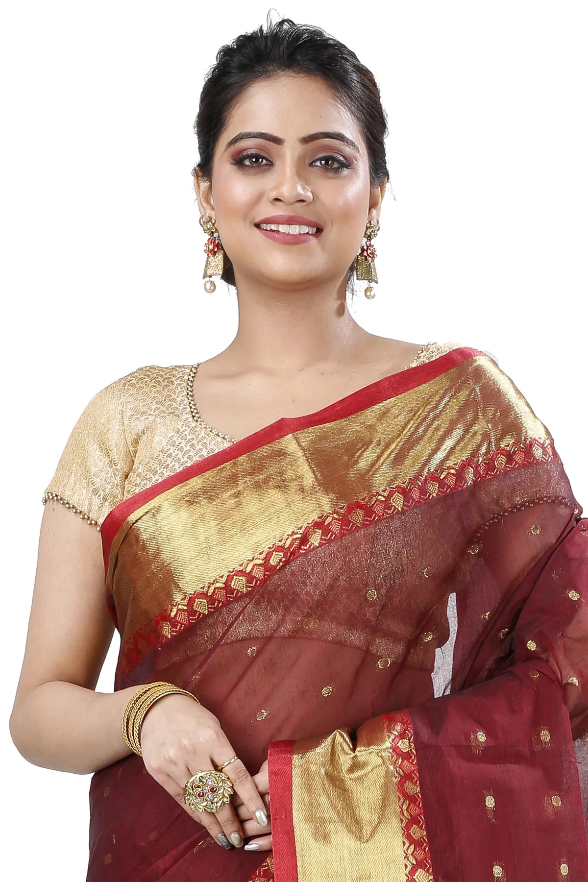 DipDiya Pure Cotton Brown JoriPar Loom to Love Tant Sarees