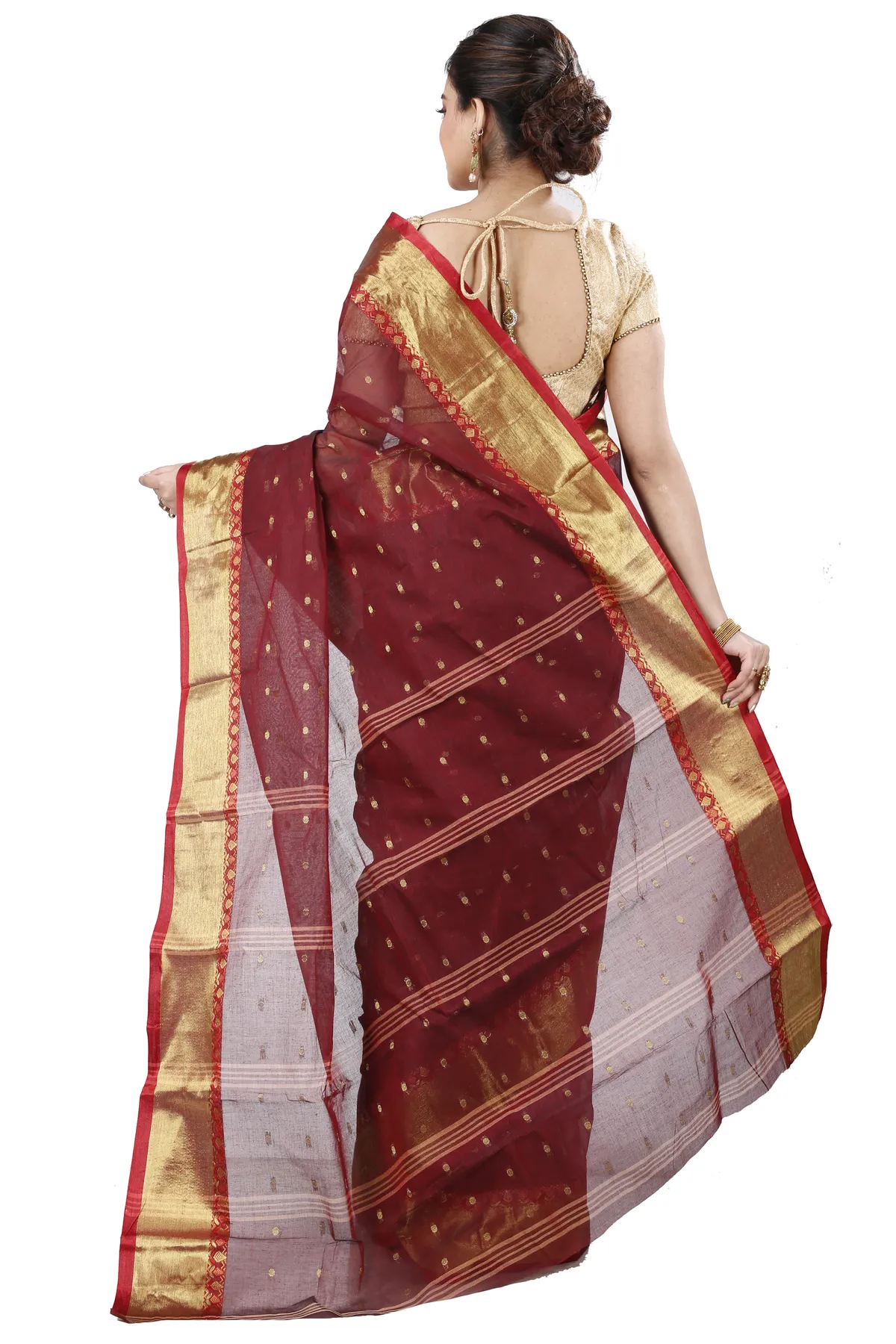 DipDiya Pure Cotton Brown JoriPar Loom to Love Tant Sarees