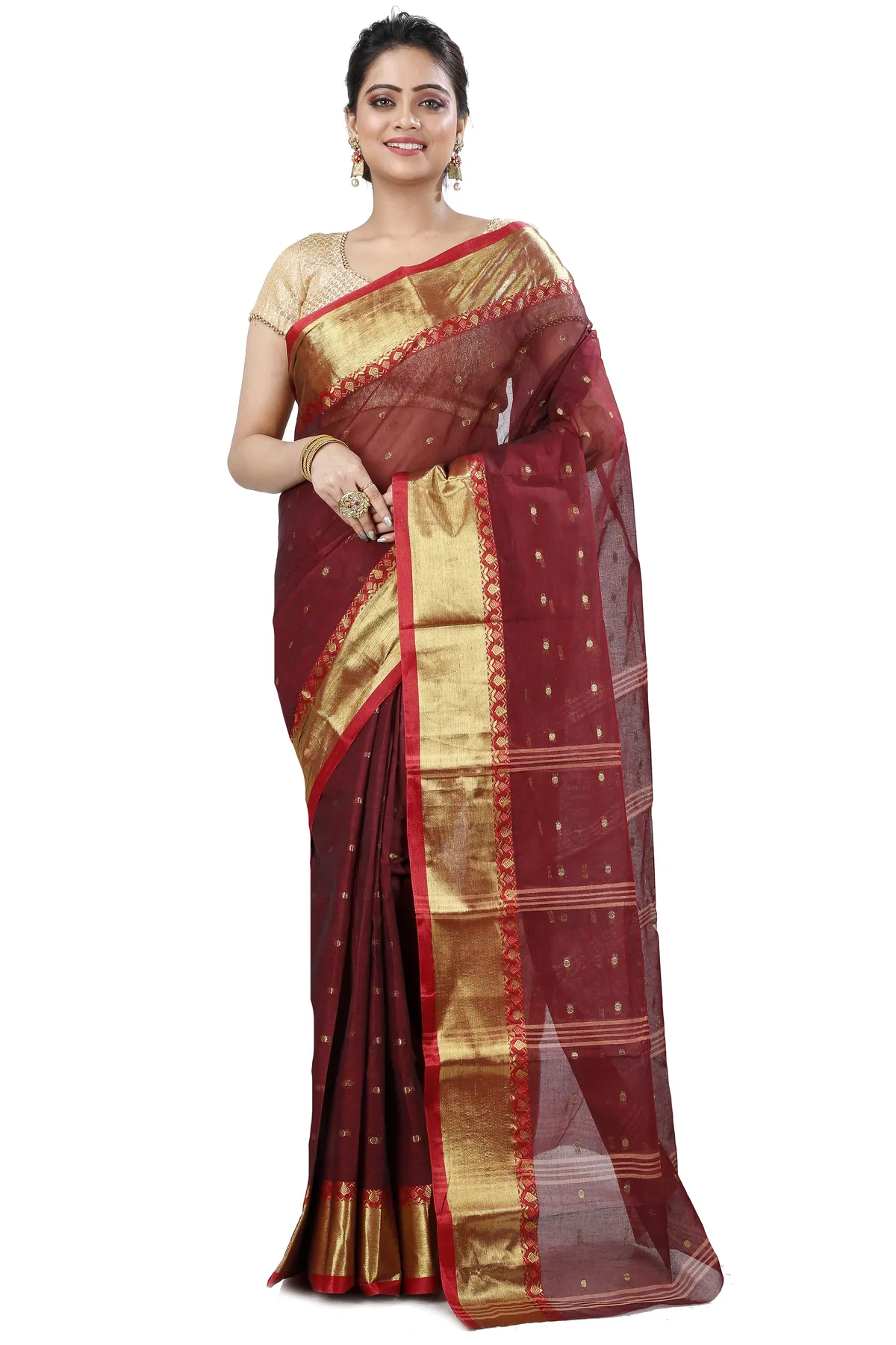 DipDiya Pure Cotton Brown JoriPar Loom to Love Tant Sarees