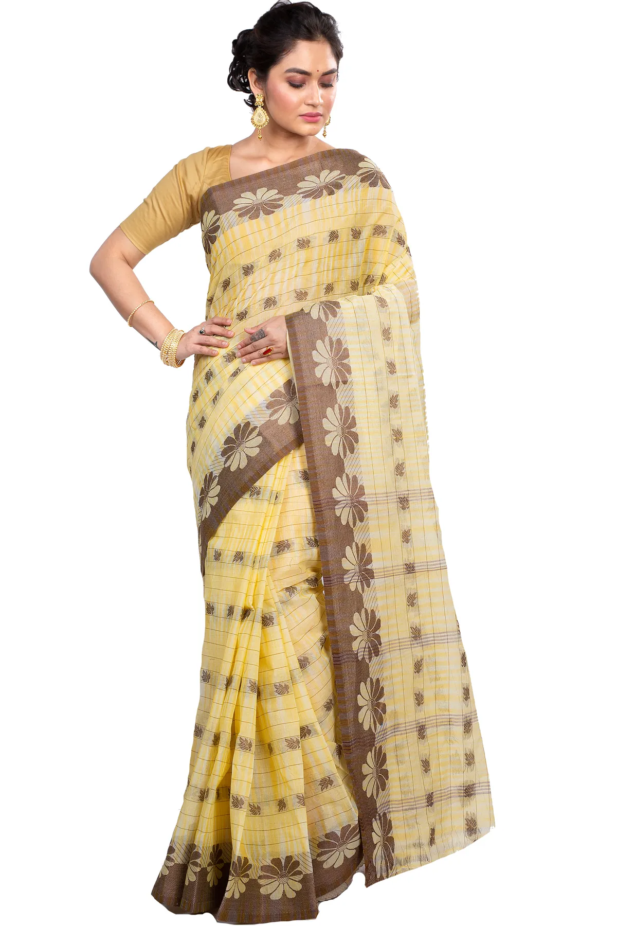 DipDiya Pure Cotton Brown KotkiTat Crafted by Artisans Tant Sarees