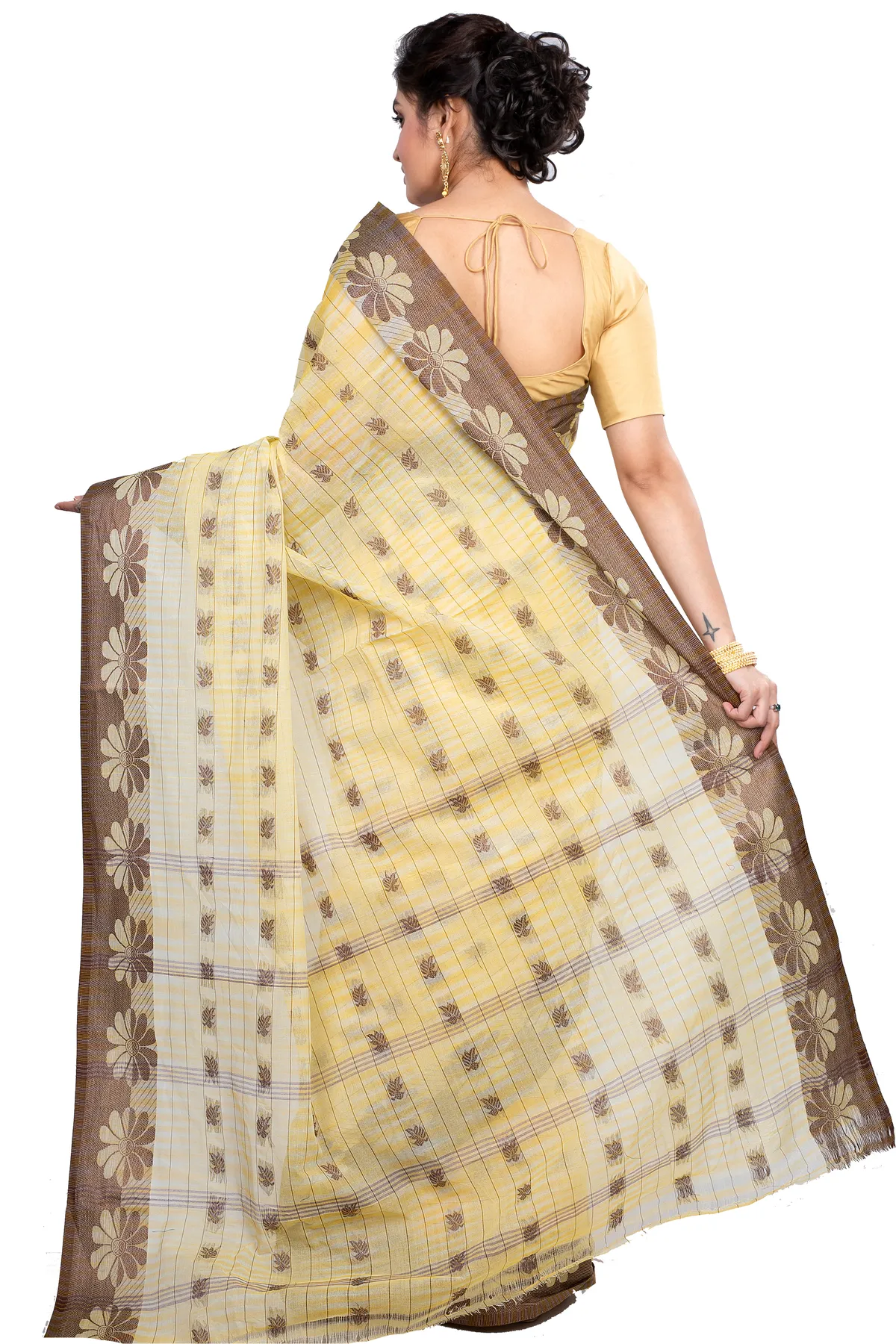 DipDiya Pure Cotton Brown KotkiTat Crafted by Artisans Tant Sarees