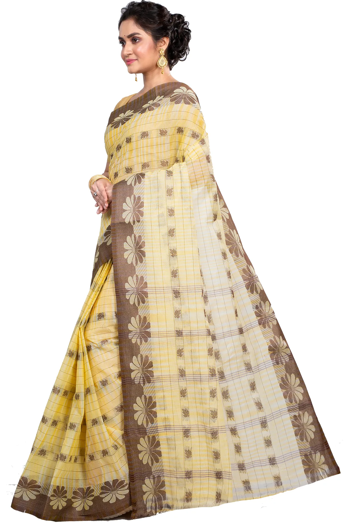 DipDiya Pure Cotton Brown KotkiTat Crafted by Artisans Tant Sarees