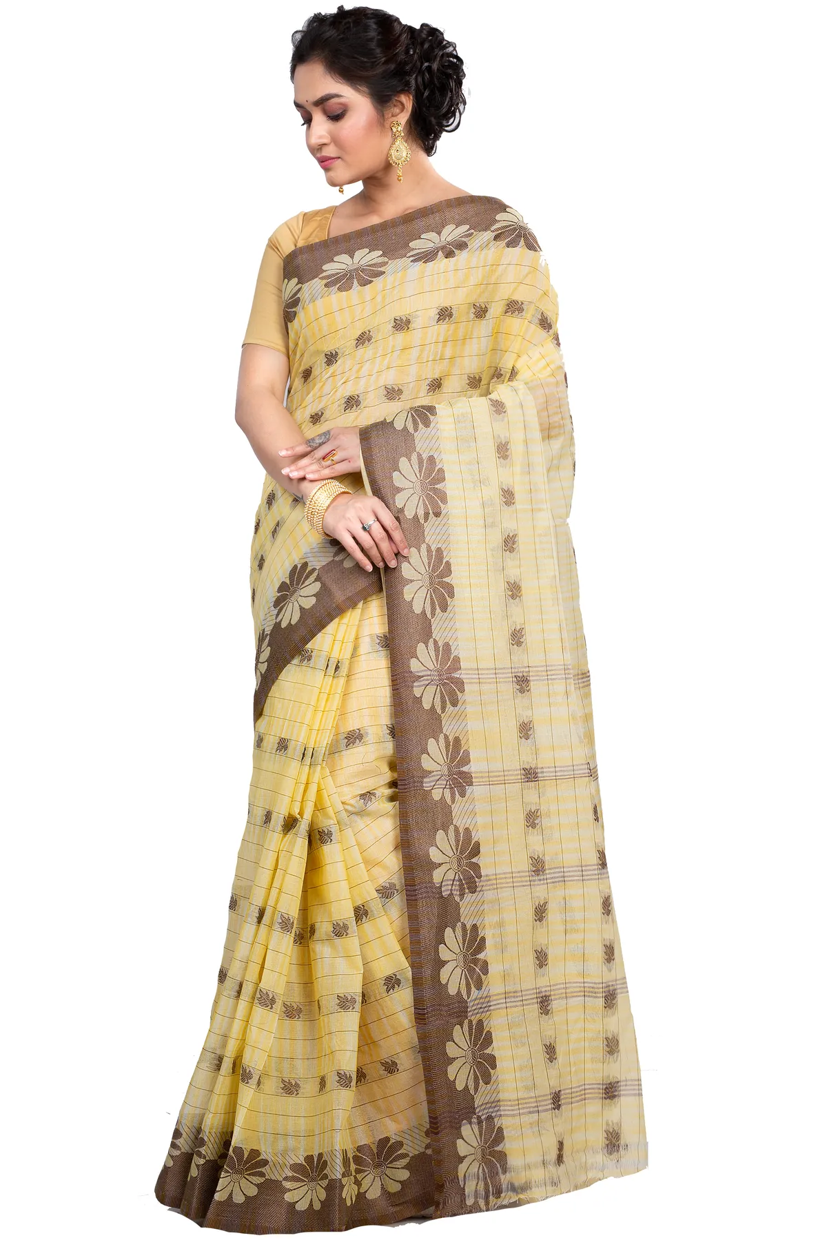 DipDiya Pure Cotton Brown KotkiTat Crafted by Artisans Tant Sarees