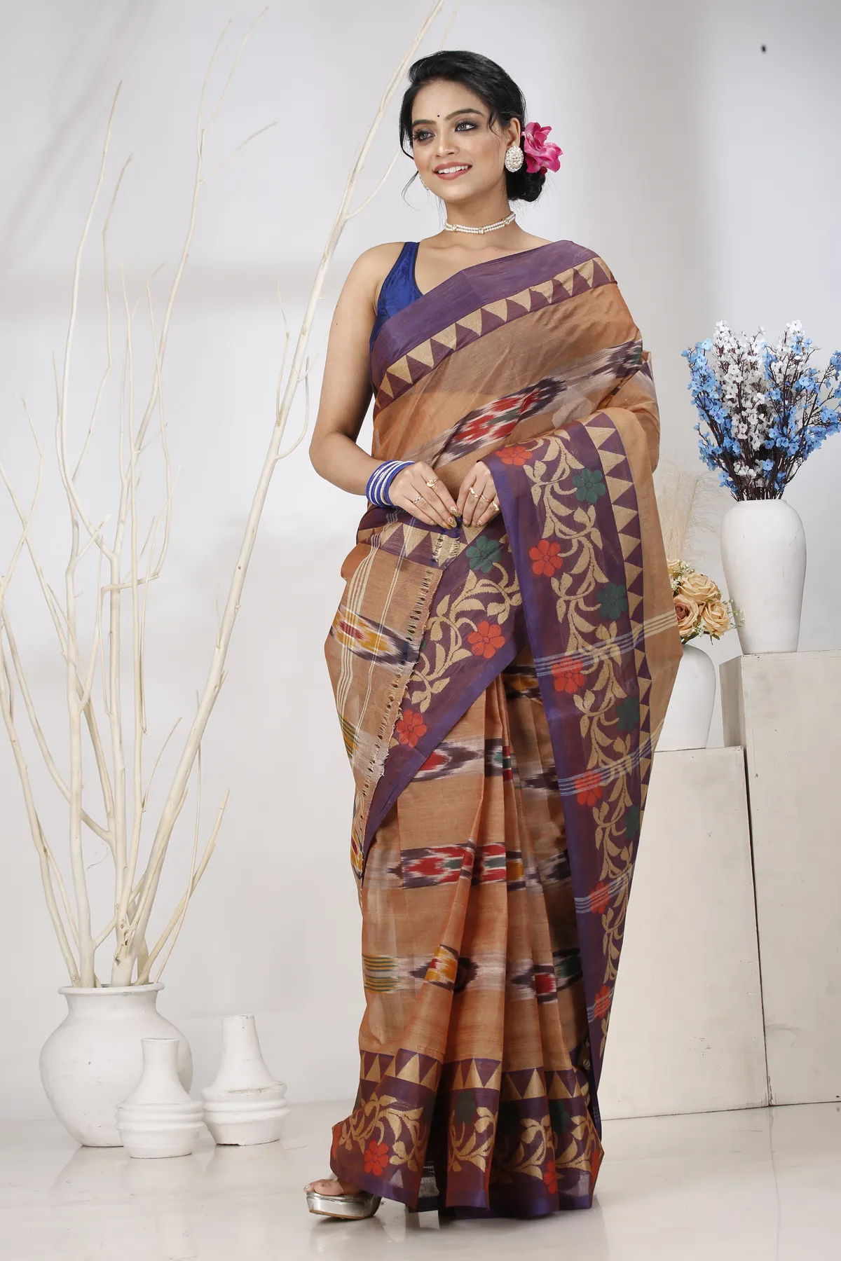 DipDiya Pure Cotton Brown Mili Masterfully Woven Tant Sarees