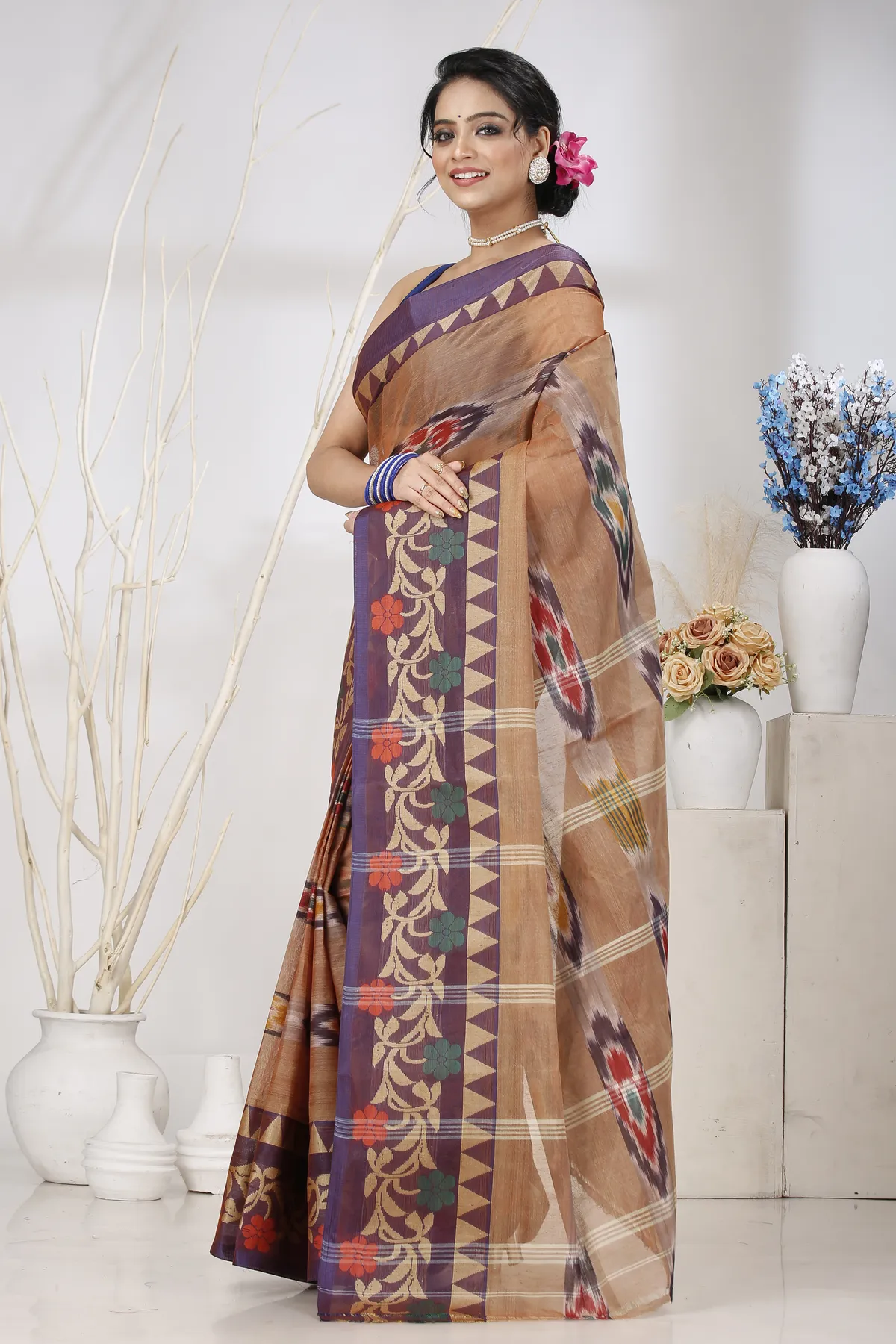 DipDiya Pure Cotton Brown Mili Masterfully Woven Tant Sarees