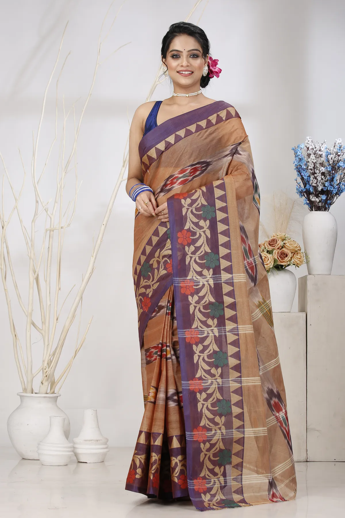 DipDiya Pure Cotton Brown Mili Masterfully Woven Tant Sarees