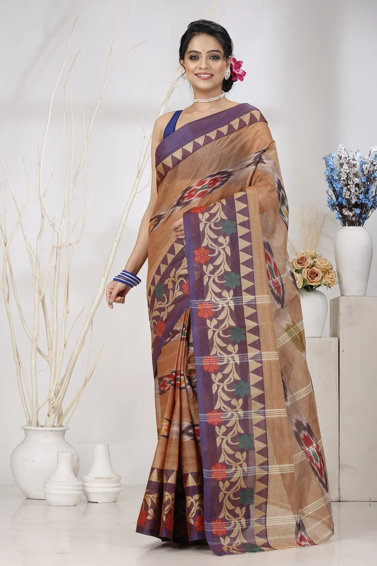 DipDiya Pure Cotton Brown Mili Masterfully Woven Tant Sarees