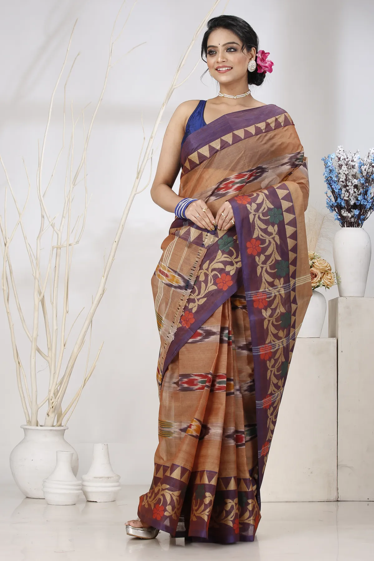 DipDiya Pure Cotton Brown Mili Masterfully Woven Tant Sarees