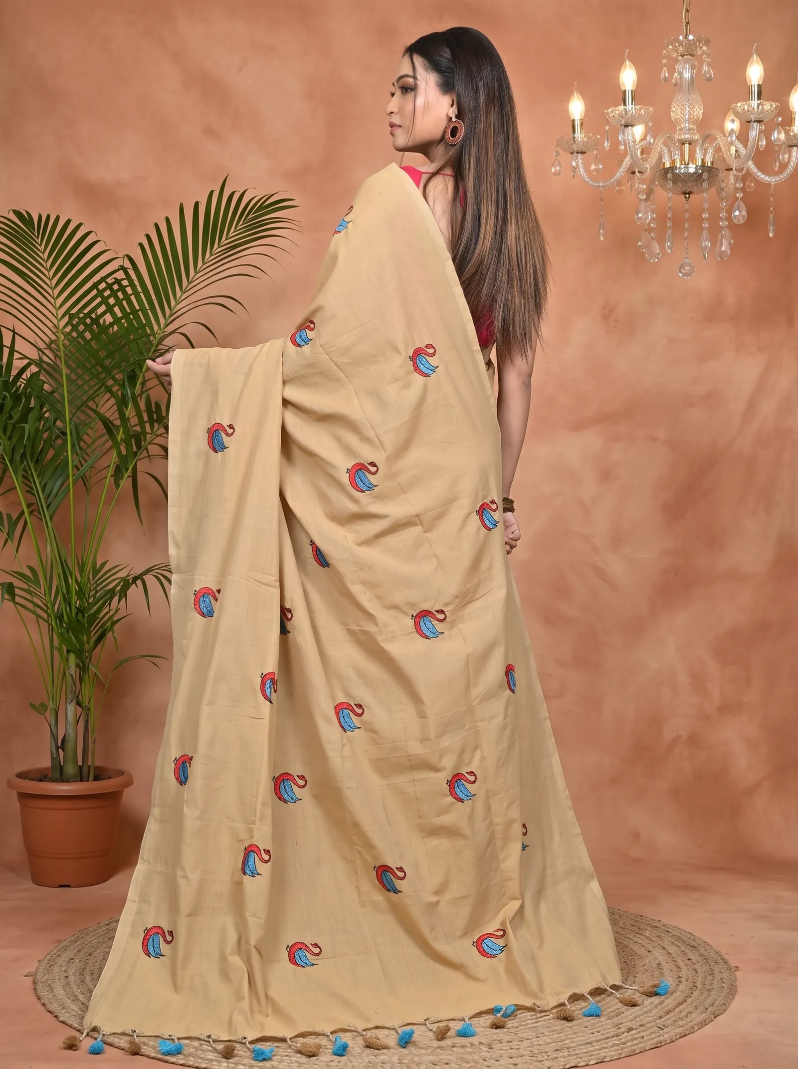 DipDiya Pure Cotton Brown Norvi Heritage of Bengal Embroidery Handloom sarees