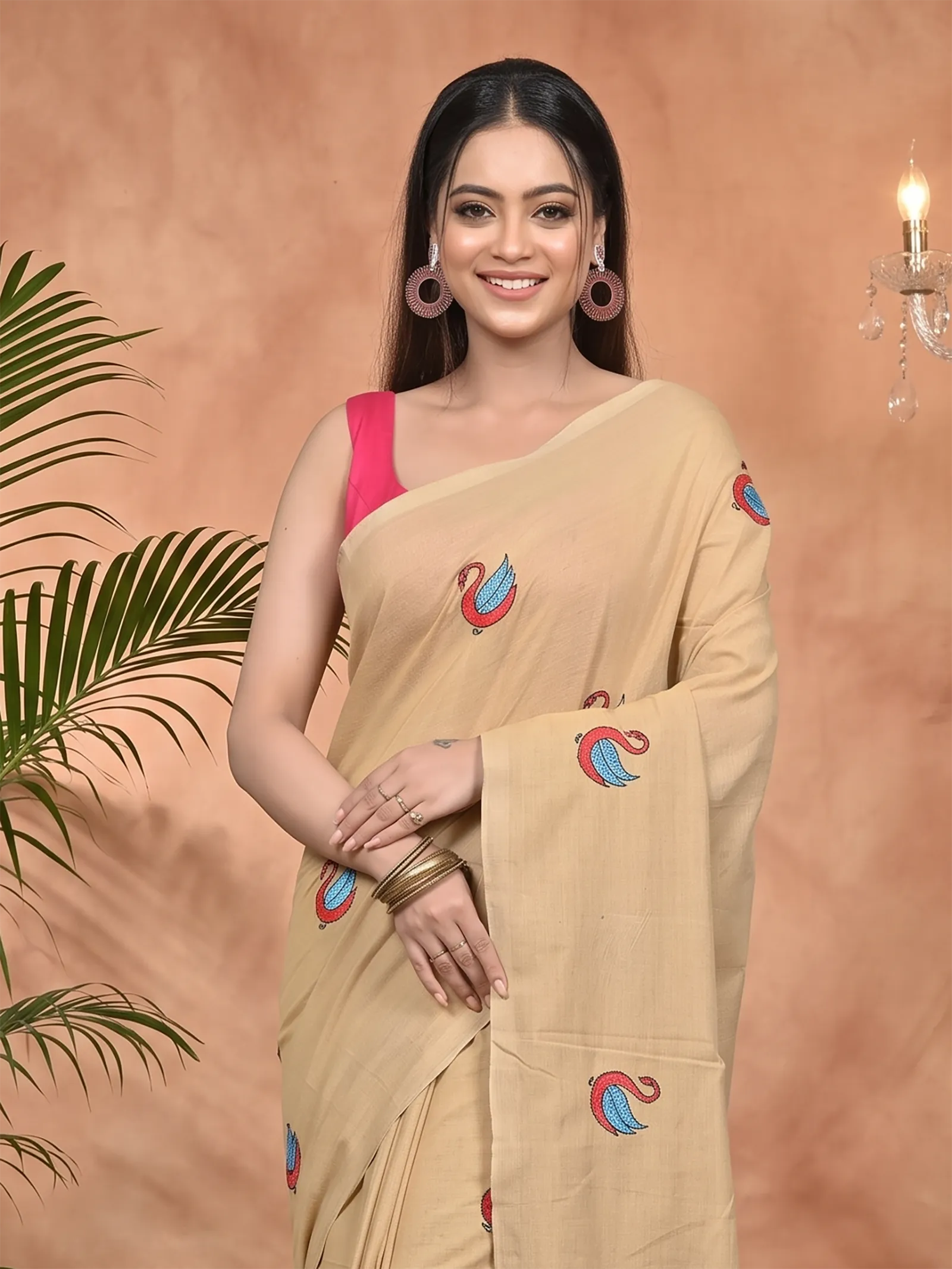 DipDiya Pure Cotton Brown Norvi Heritage of Bengal Embroidery Handloom sarees