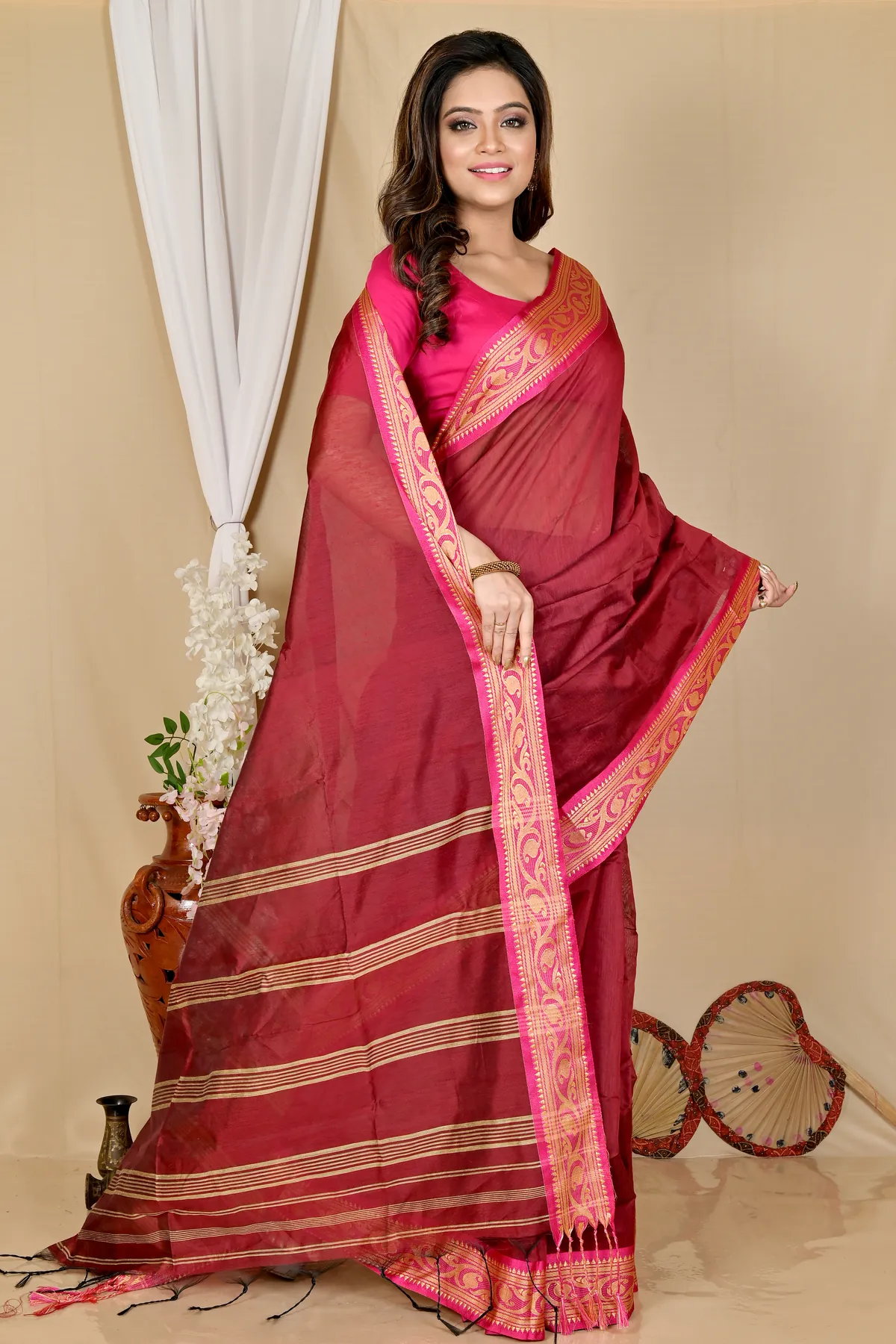 DipDiya Pure Cotton Brown Nova Essence of Bengal Handloom Sarees