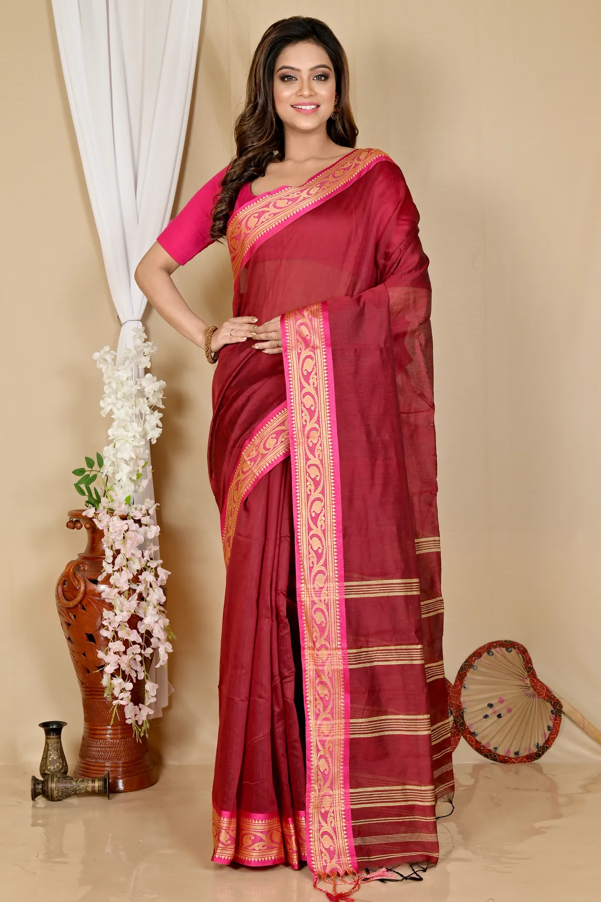 DipDiya Pure Cotton Brown Nova Essence of Bengal Handloom Sarees