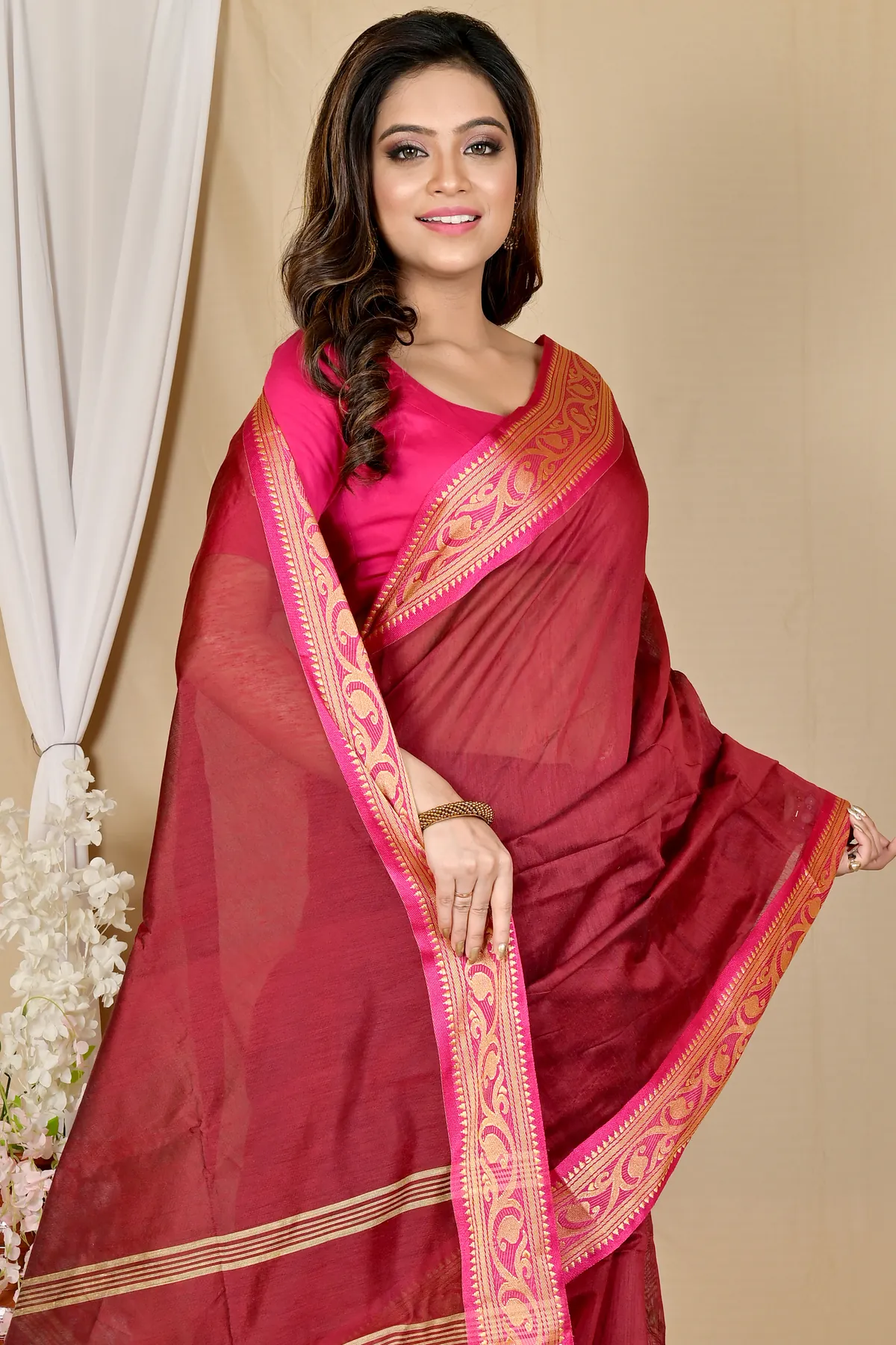 DipDiya Pure Cotton Brown Nova Essence of Bengal Handloom Sarees