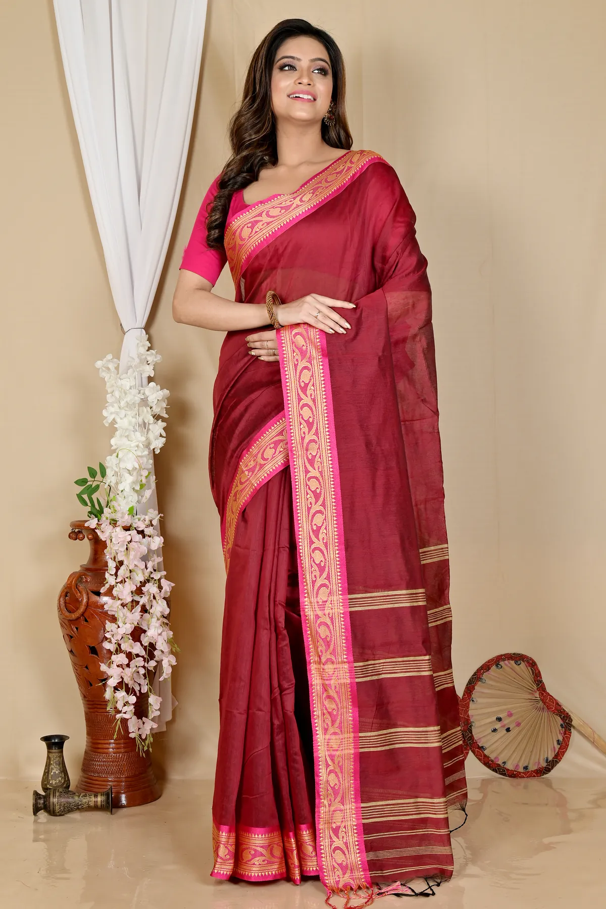 DipDiya Pure Cotton Brown Nova Essence of Bengal Handloom Sarees