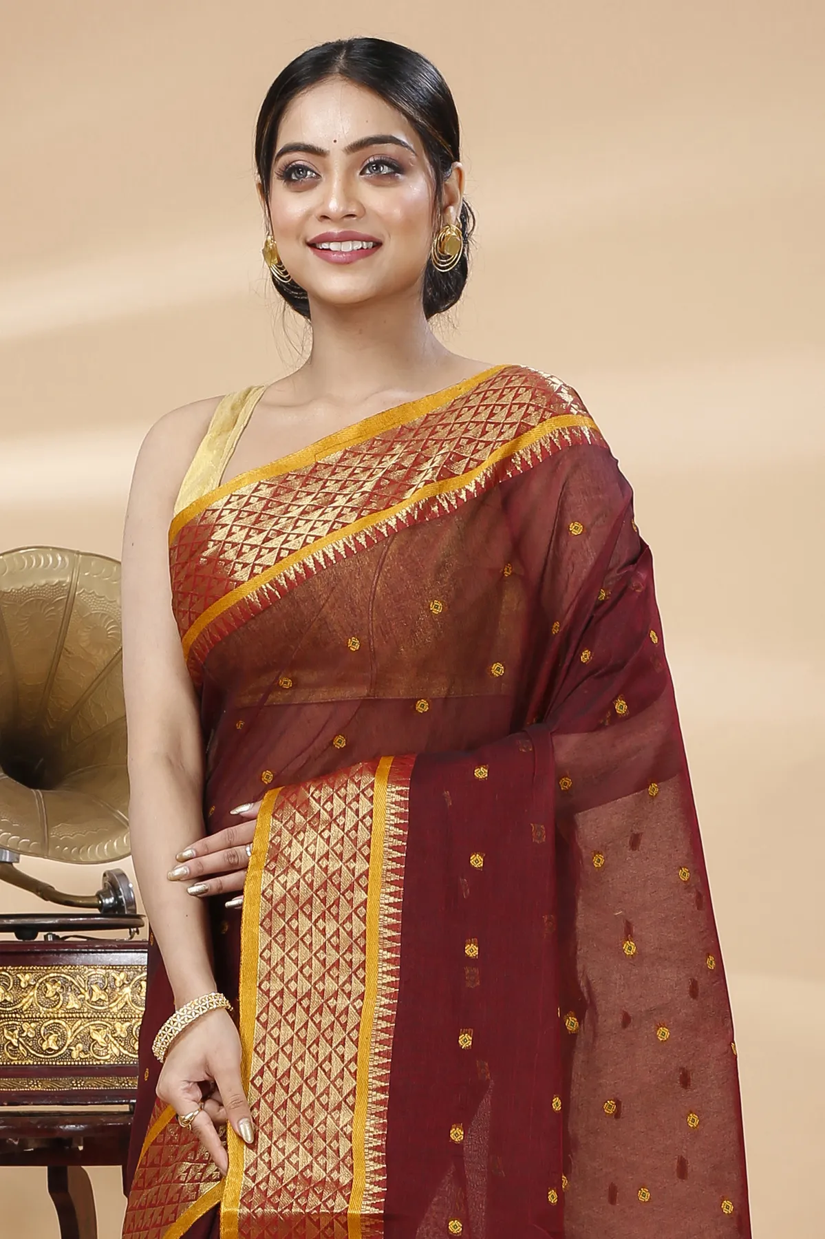 DipDiya Pure Cotton Brown Peral Elegant by Tradition Tant Sarees