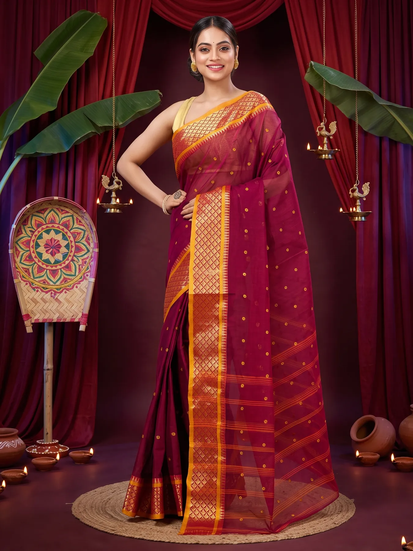 DipDiya Pure Cotton Brown Peral Elegant by Tradition Tant Sarees