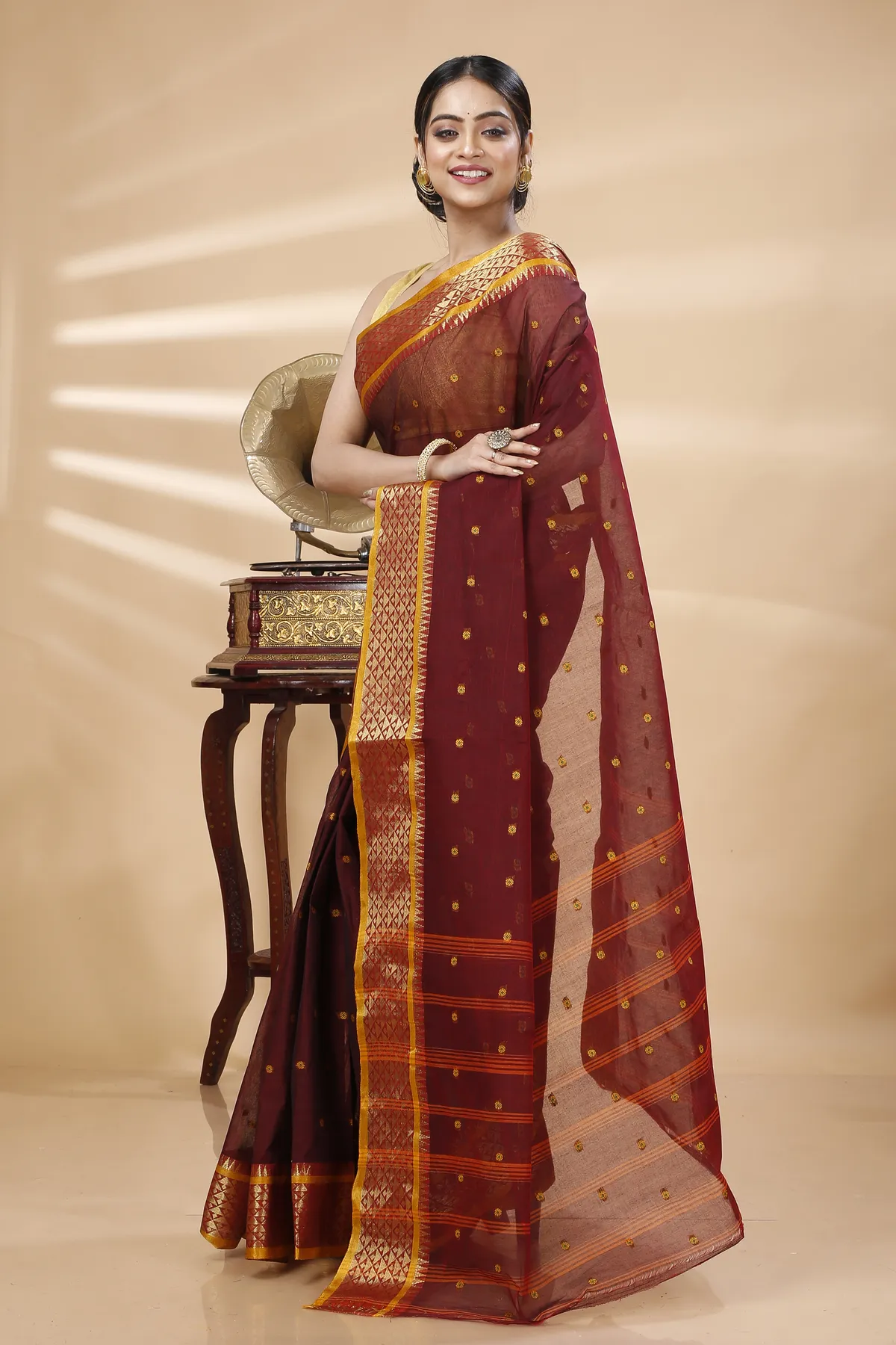 DipDiya Pure Cotton Brown Peral Elegant by Tradition Tant Sarees