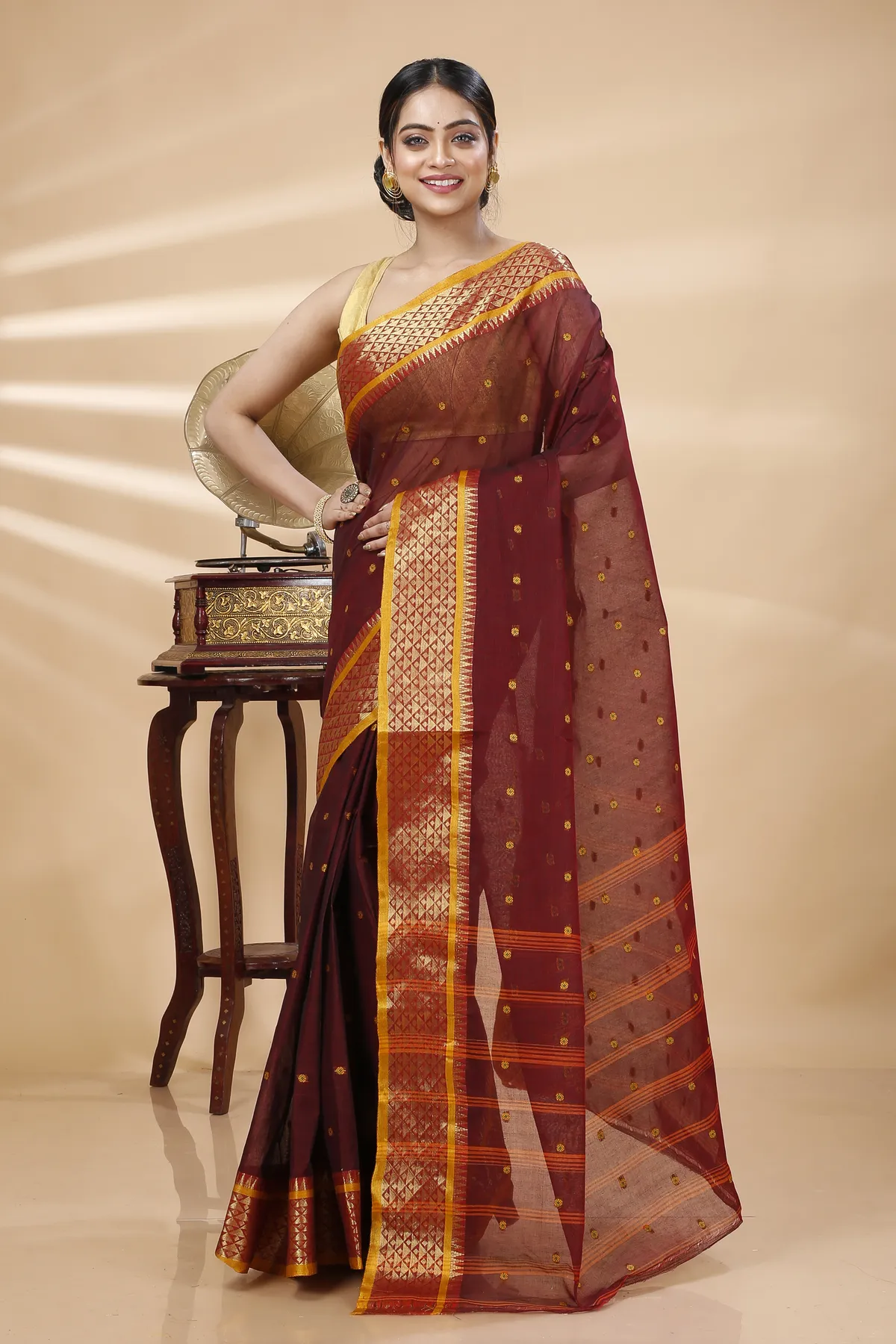 DipDiya Pure Cotton Brown Peral Elegant by Tradition Tant Sarees