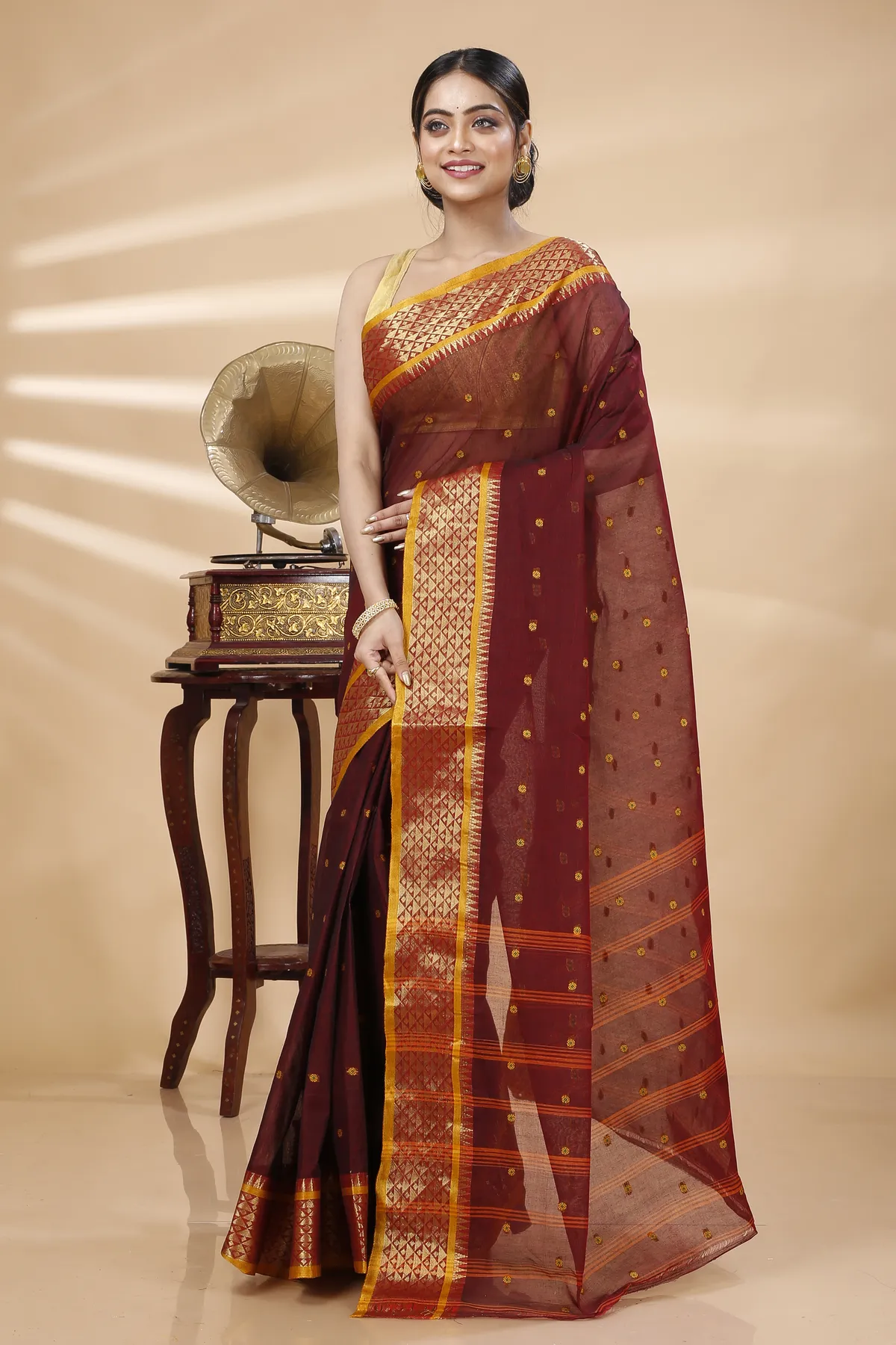 DipDiya Pure Cotton Brown Peral Elegant by Tradition Tant Sarees