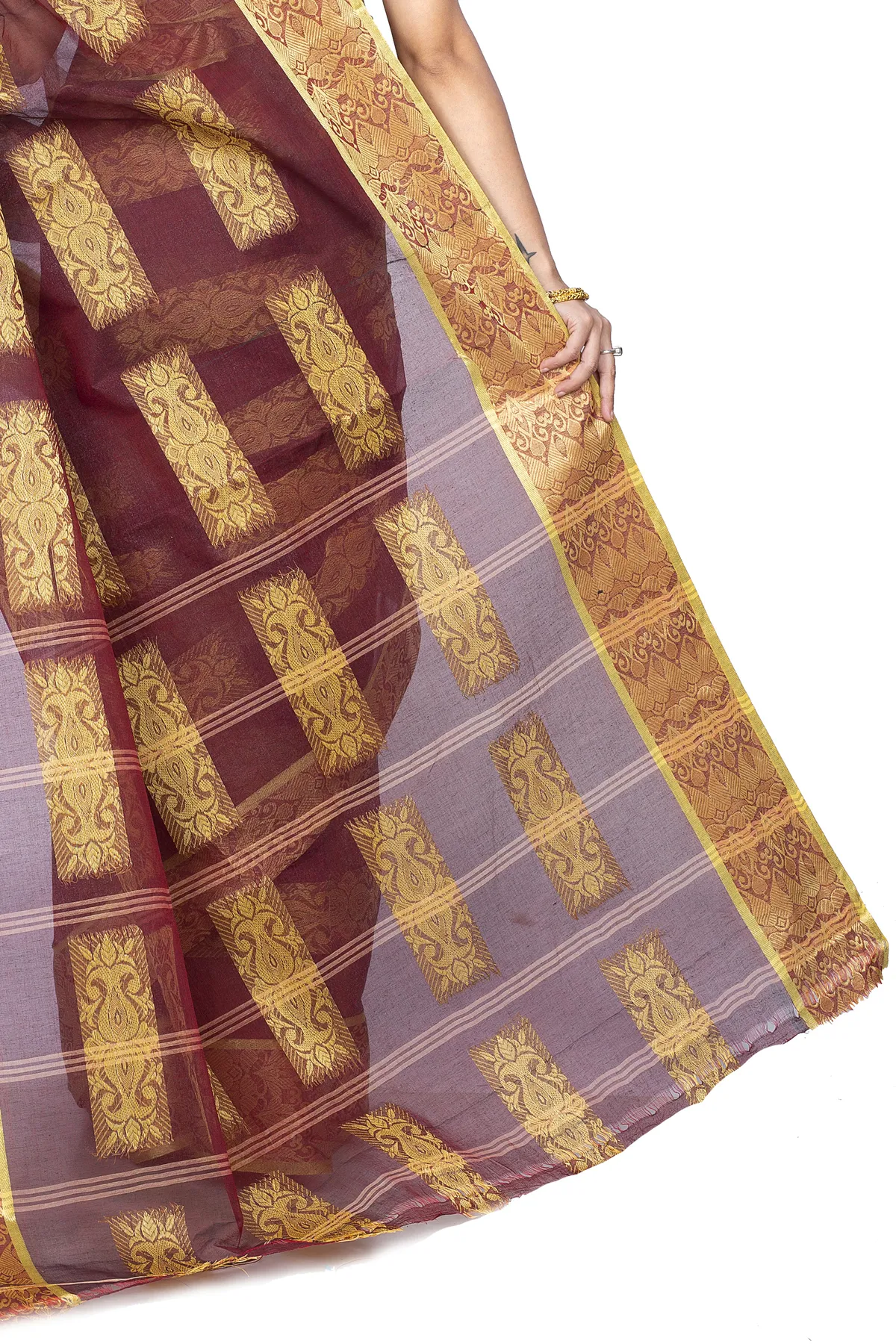 DipDiya Pure Cotton Brown Strip Suparna Masterfully Woven Tant Sarees