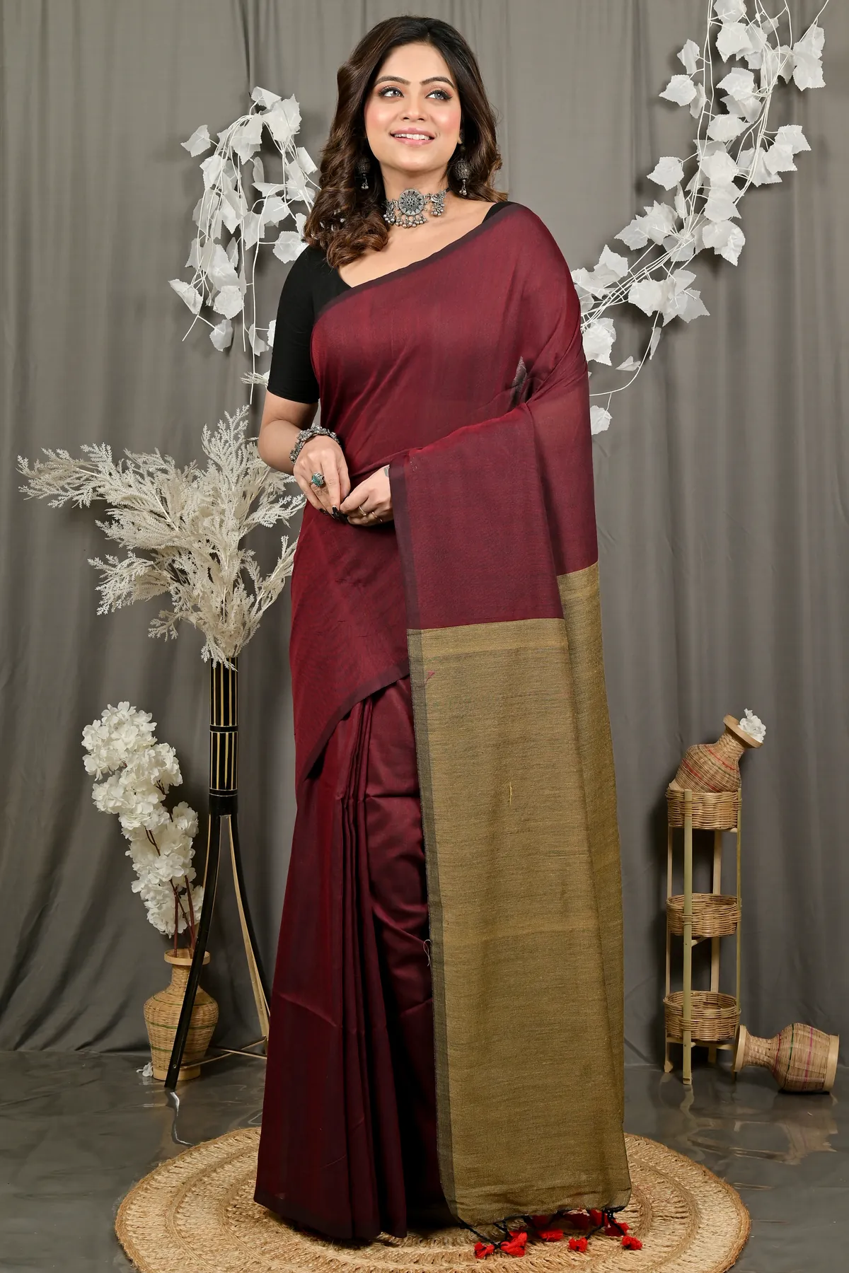 DipDiya Pure Cotton Brown ThanKhaditu Crafted with Soul Handloom Sarees