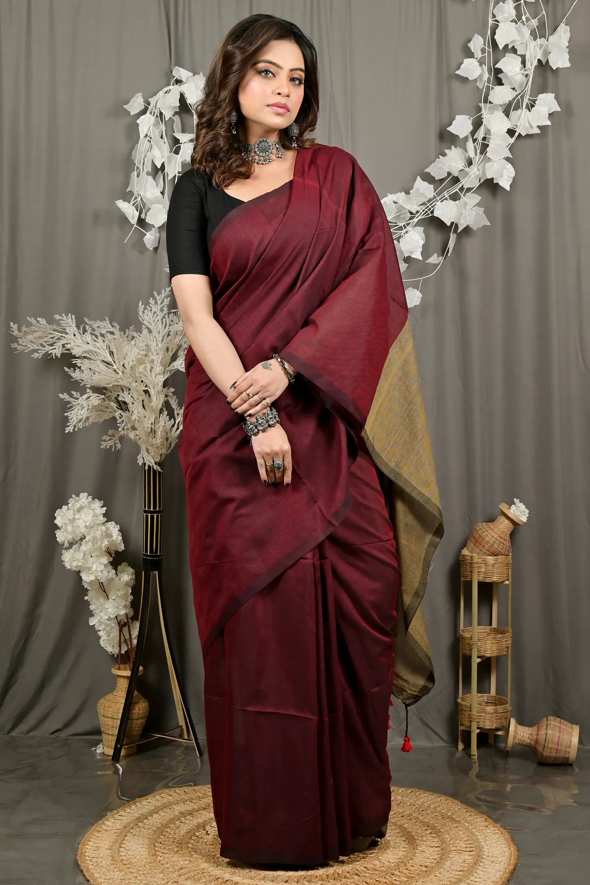 DipDiya Pure Cotton Brown ThanKhaditu Crafted with Soul Handloom Sarees