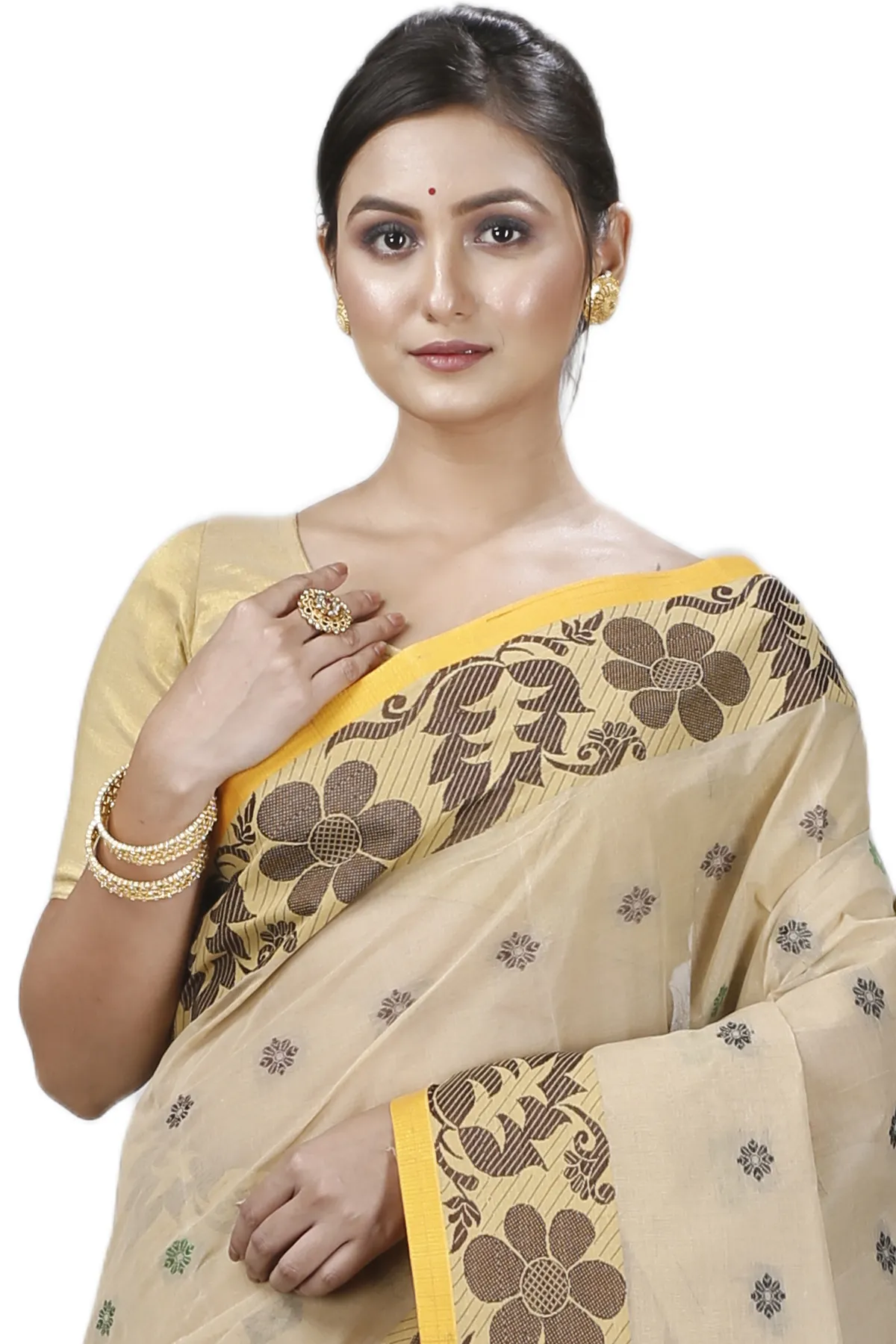 DipDiya Pure Cotton Brown Ushi Handcrafted Elegance Tant Sarees