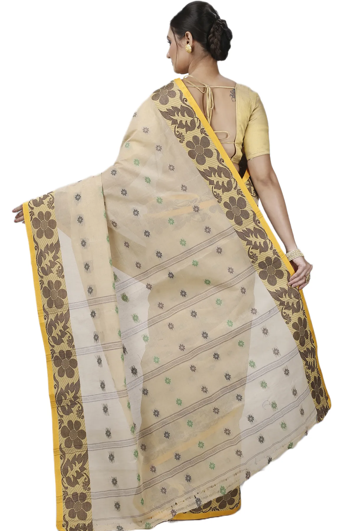 DipDiya Pure Cotton Brown Ushi Handcrafted Elegance Tant Sarees