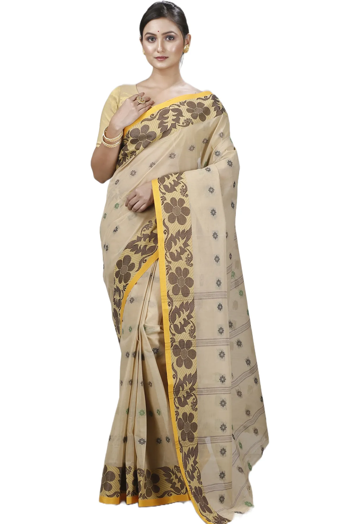DipDiya Pure Cotton Brown Ushi Handcrafted Elegance Tant Sarees