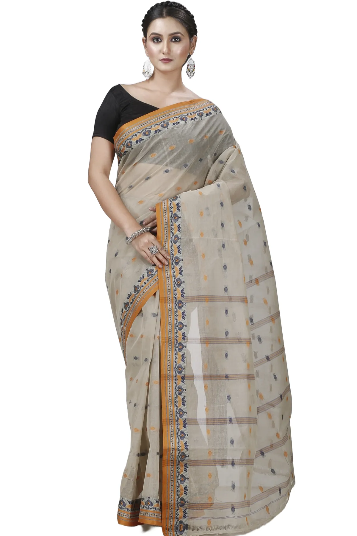 DipDiya Pure Cotton Brown Uvra Crafted in Bengal Tant Sarees