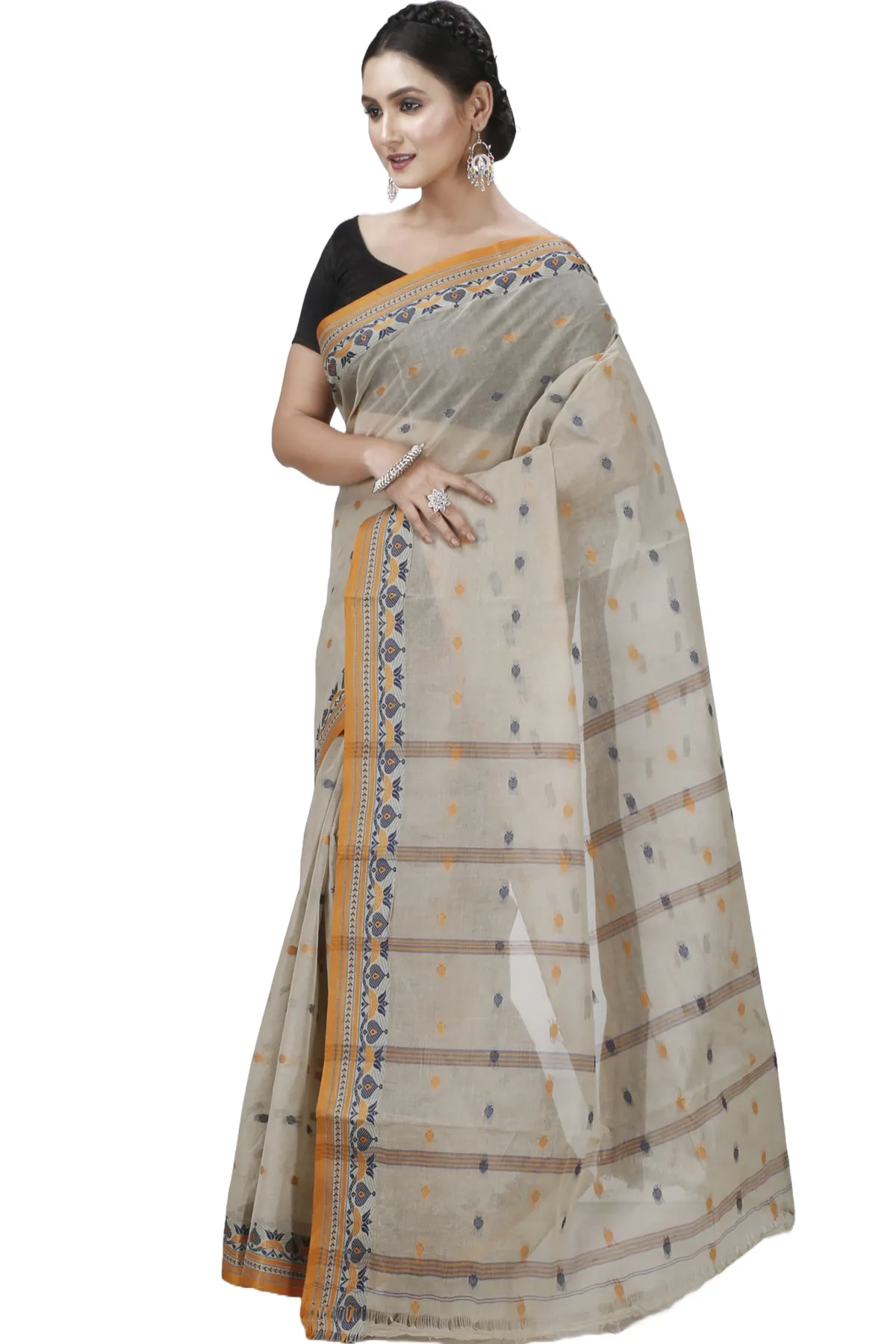 DipDiya Pure Cotton Brown Uvra Crafted in Bengal Tant Sarees