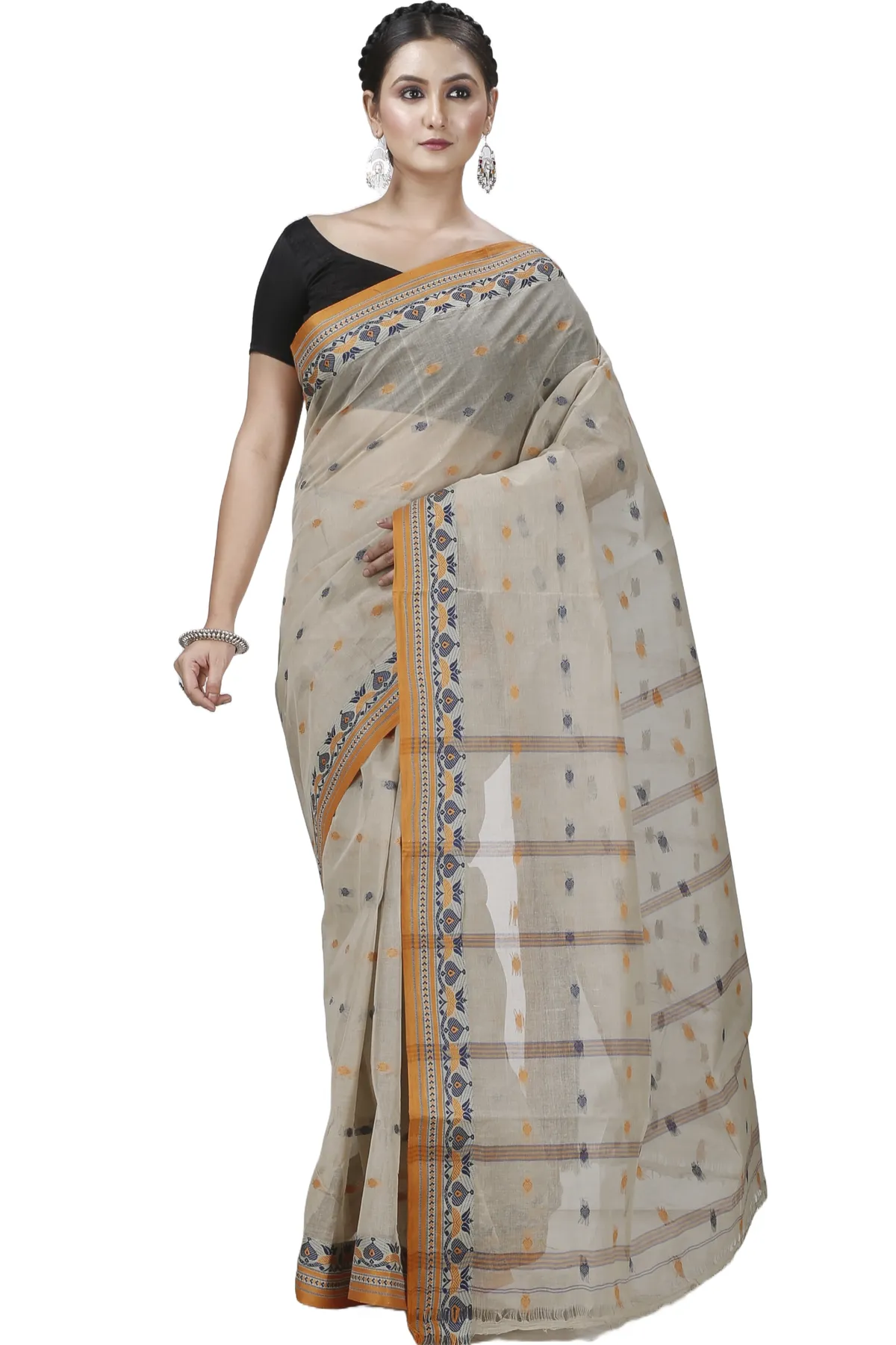DipDiya Pure Cotton Brown Uvra Crafted in Bengal Tant Sarees