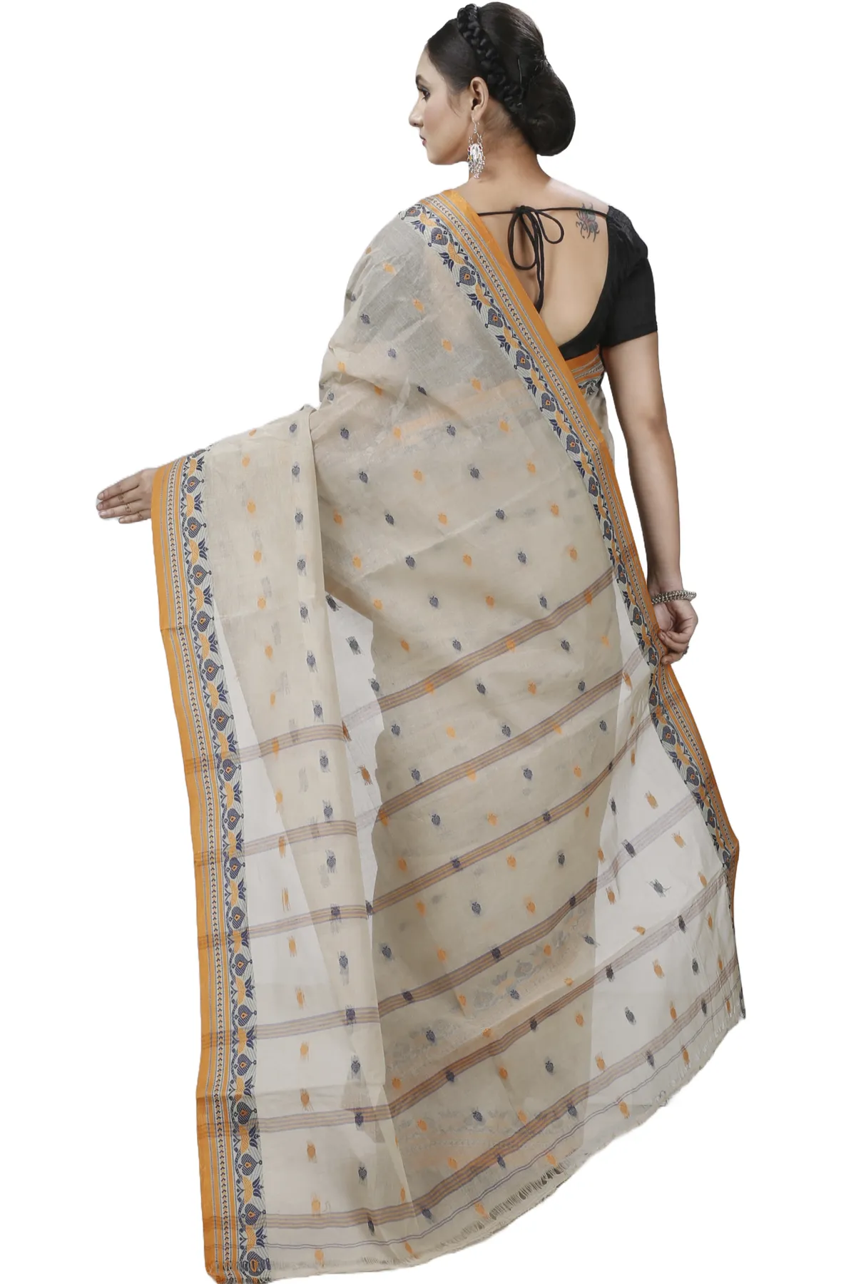 DipDiya Pure Cotton Brown Uvra Crafted in Bengal Tant Sarees
